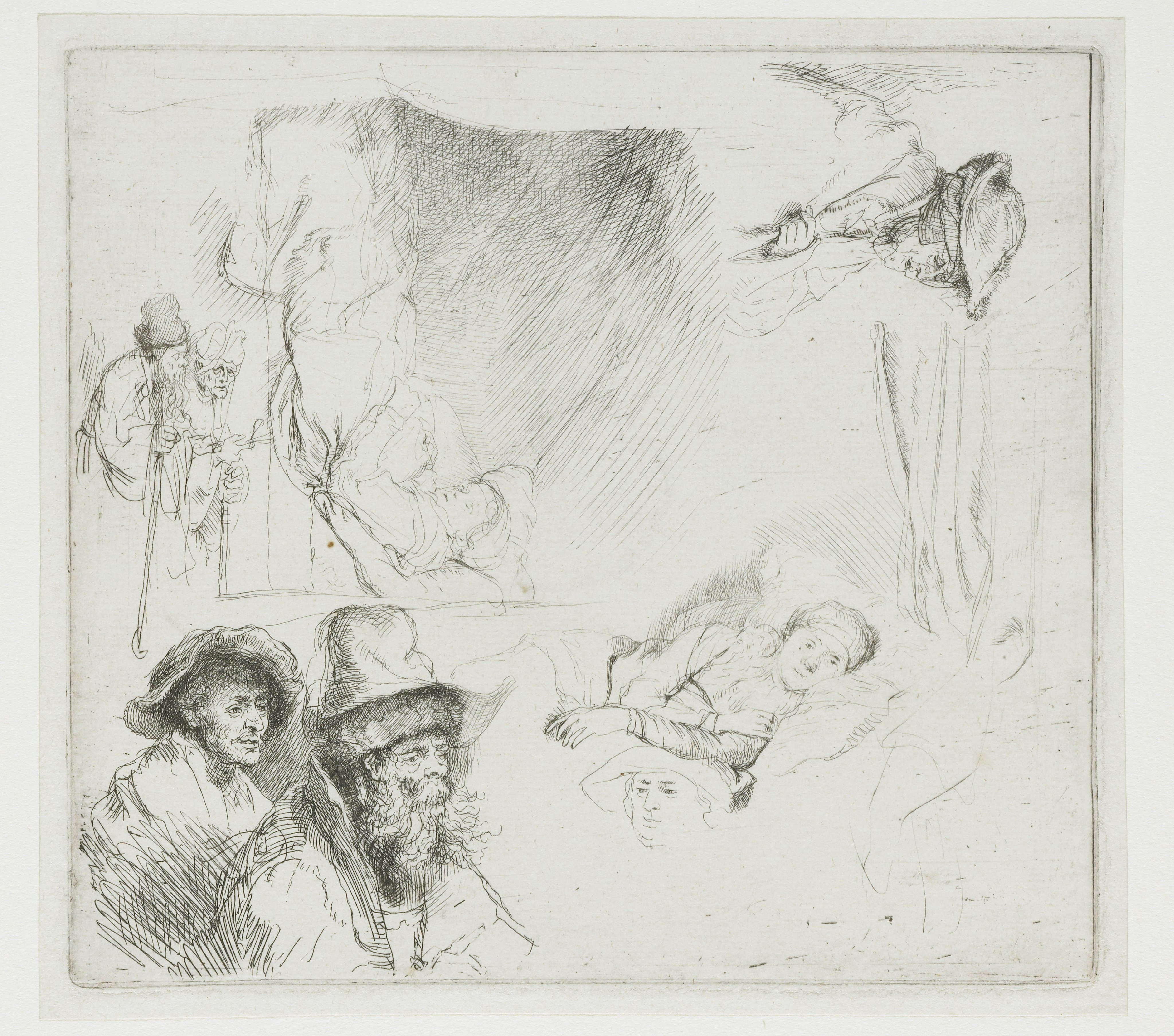 Sheet of Studies, with a Woman Lying Ill in Bed