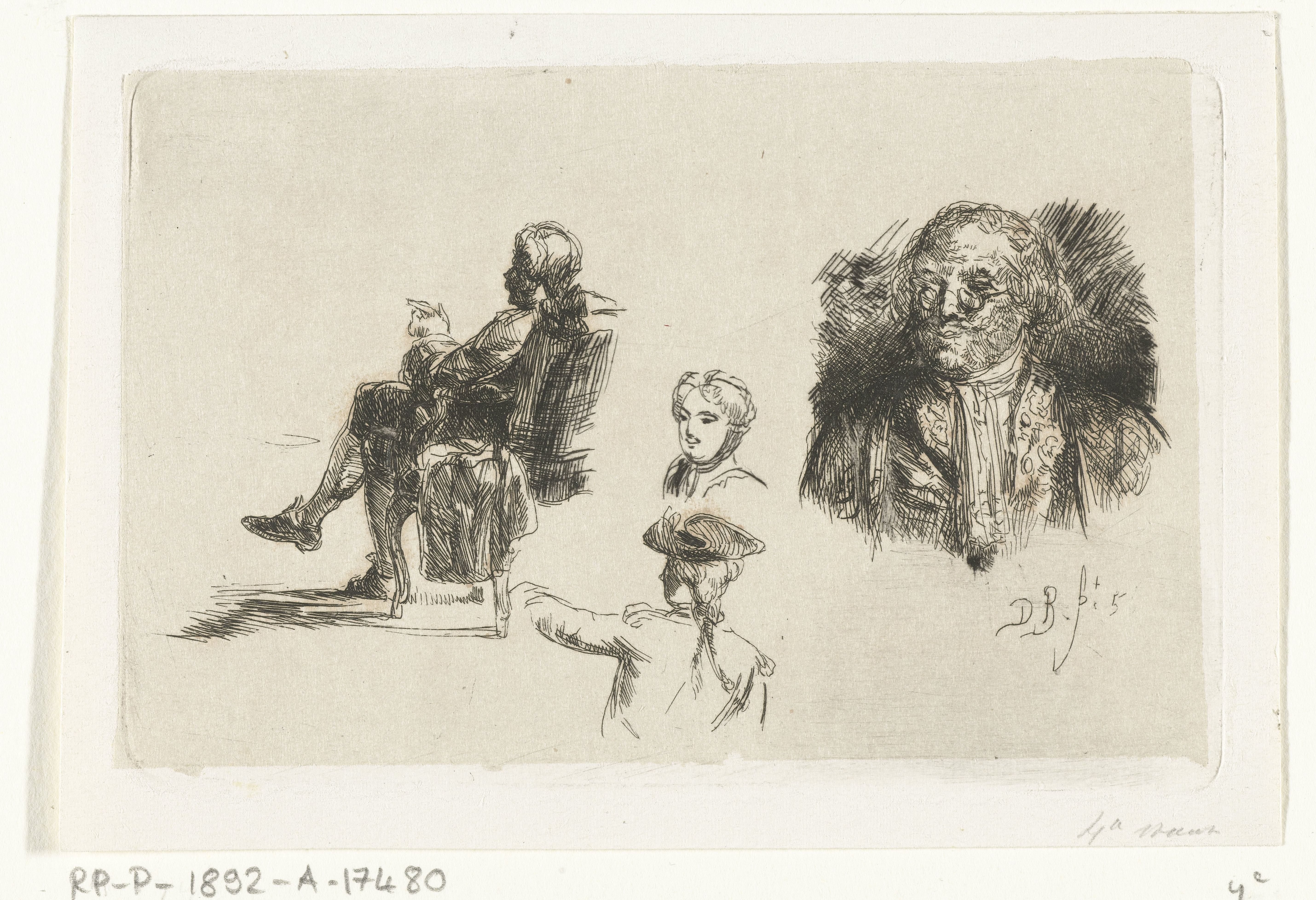 Studieblad met vier figuren