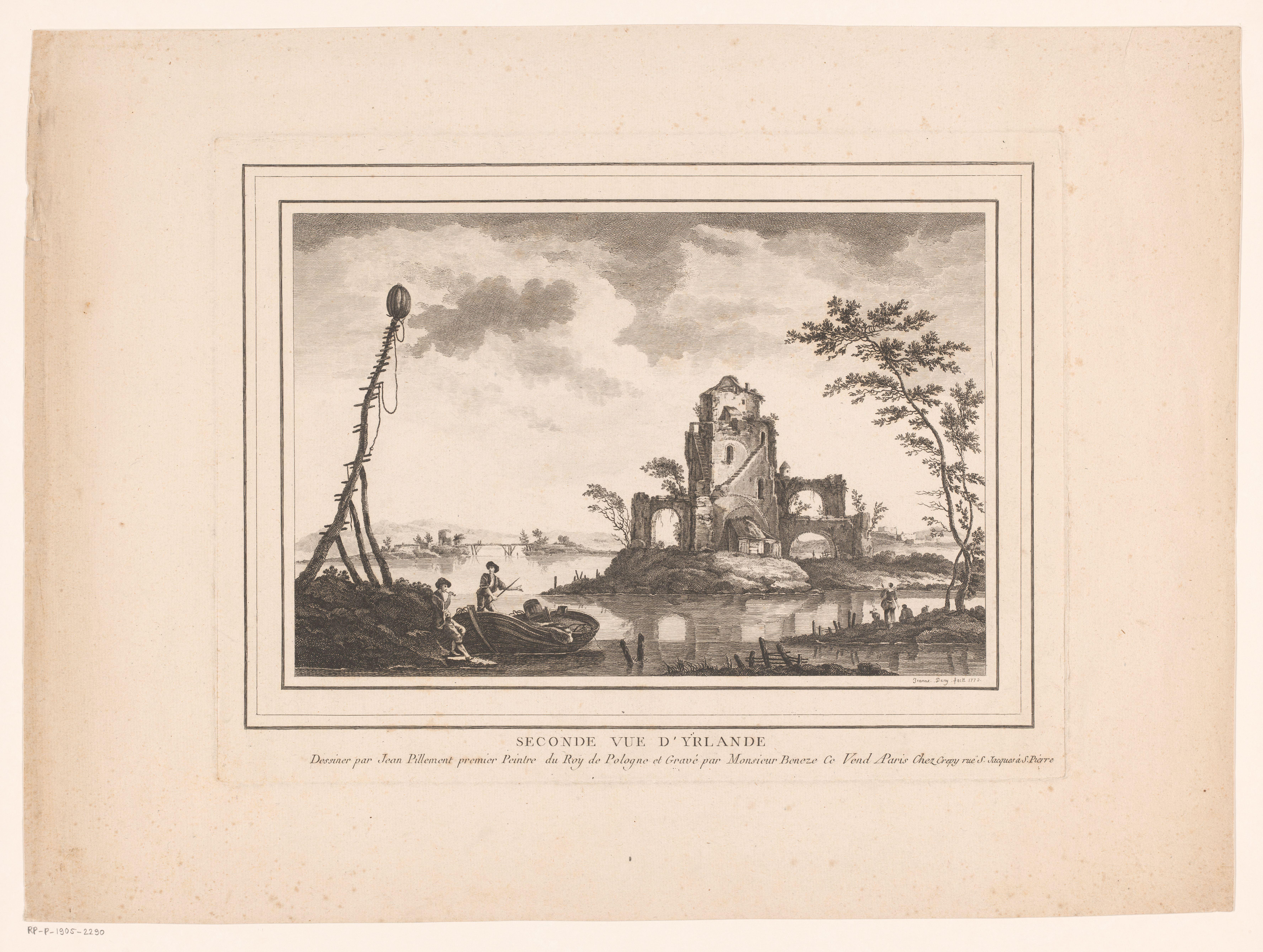 Rivierlandschap met een ruïne op een eiland
