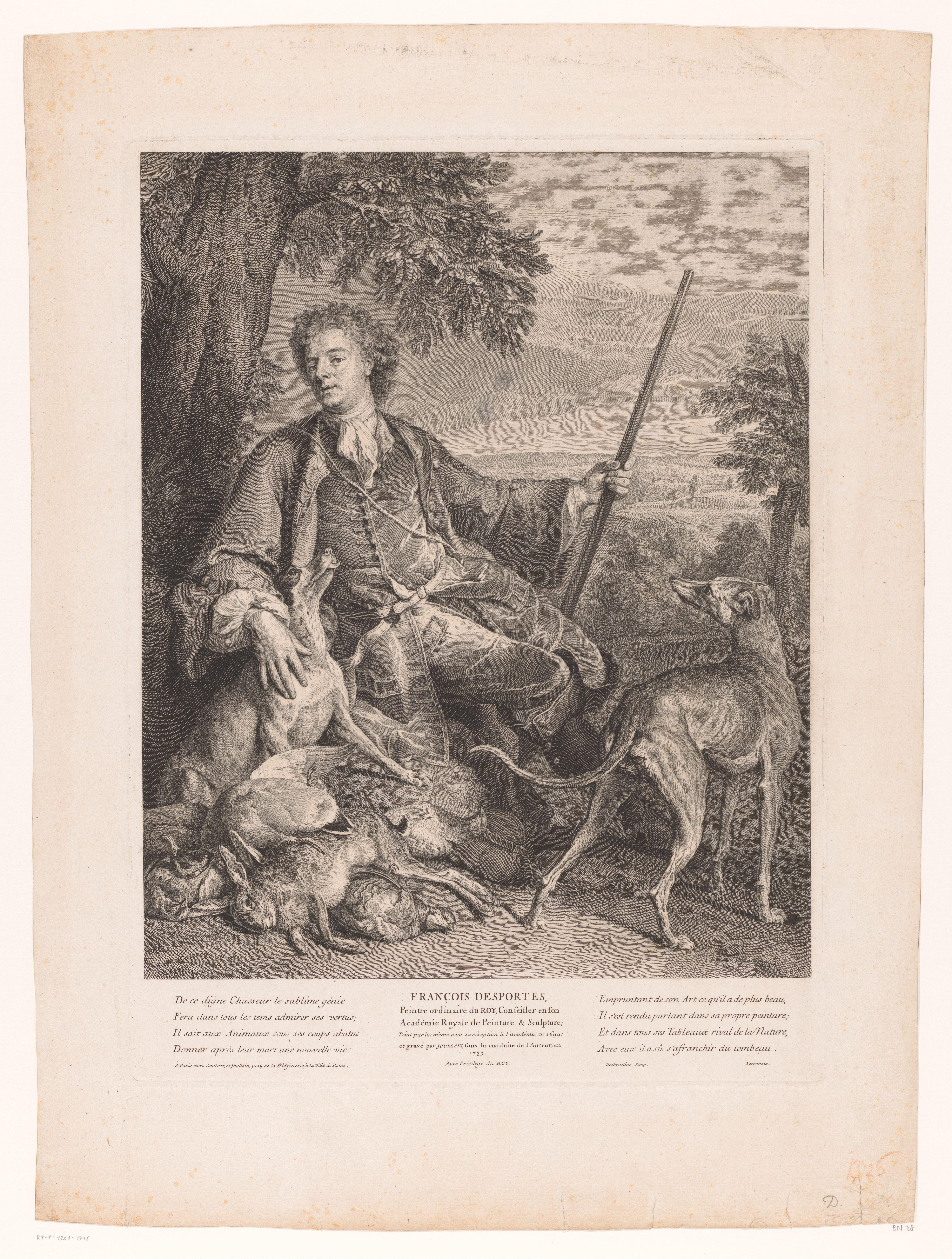Portret van Alexandre-François Desportes na de jacht