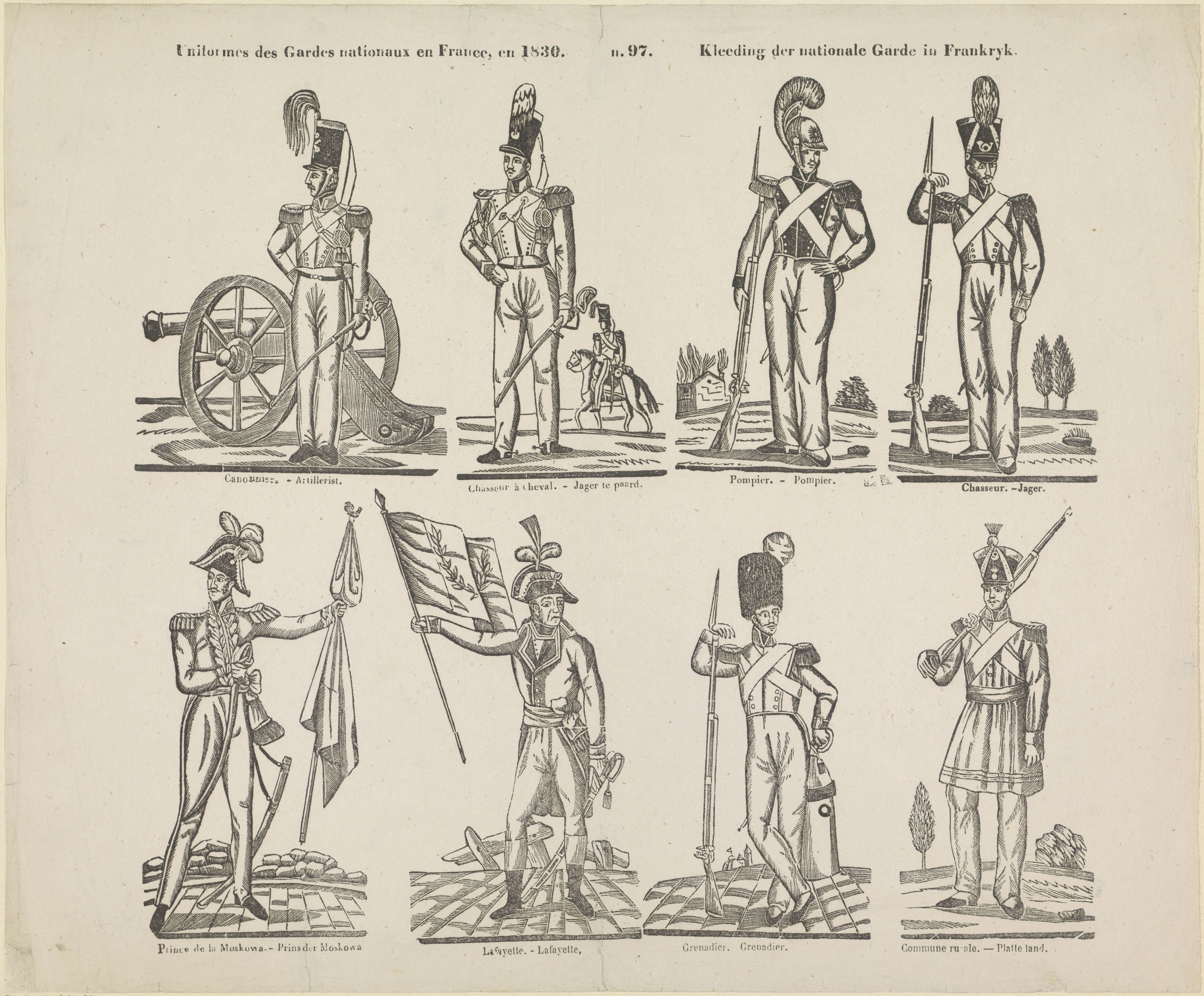 Uniformes des gardes nationaux en France, en 1830 / Kleeding der nationale garde in Frankryk