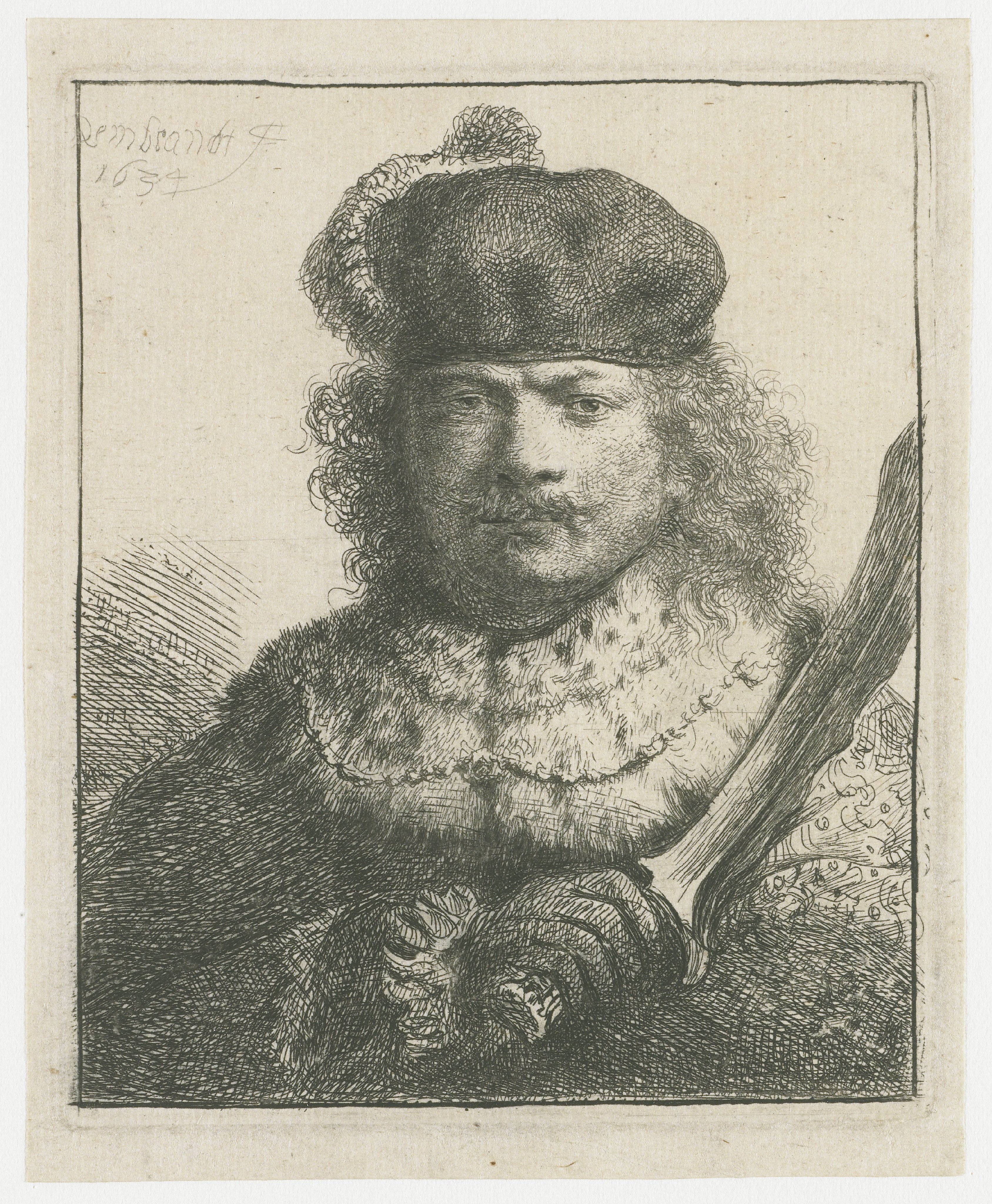 Self-portrait with raised sabre