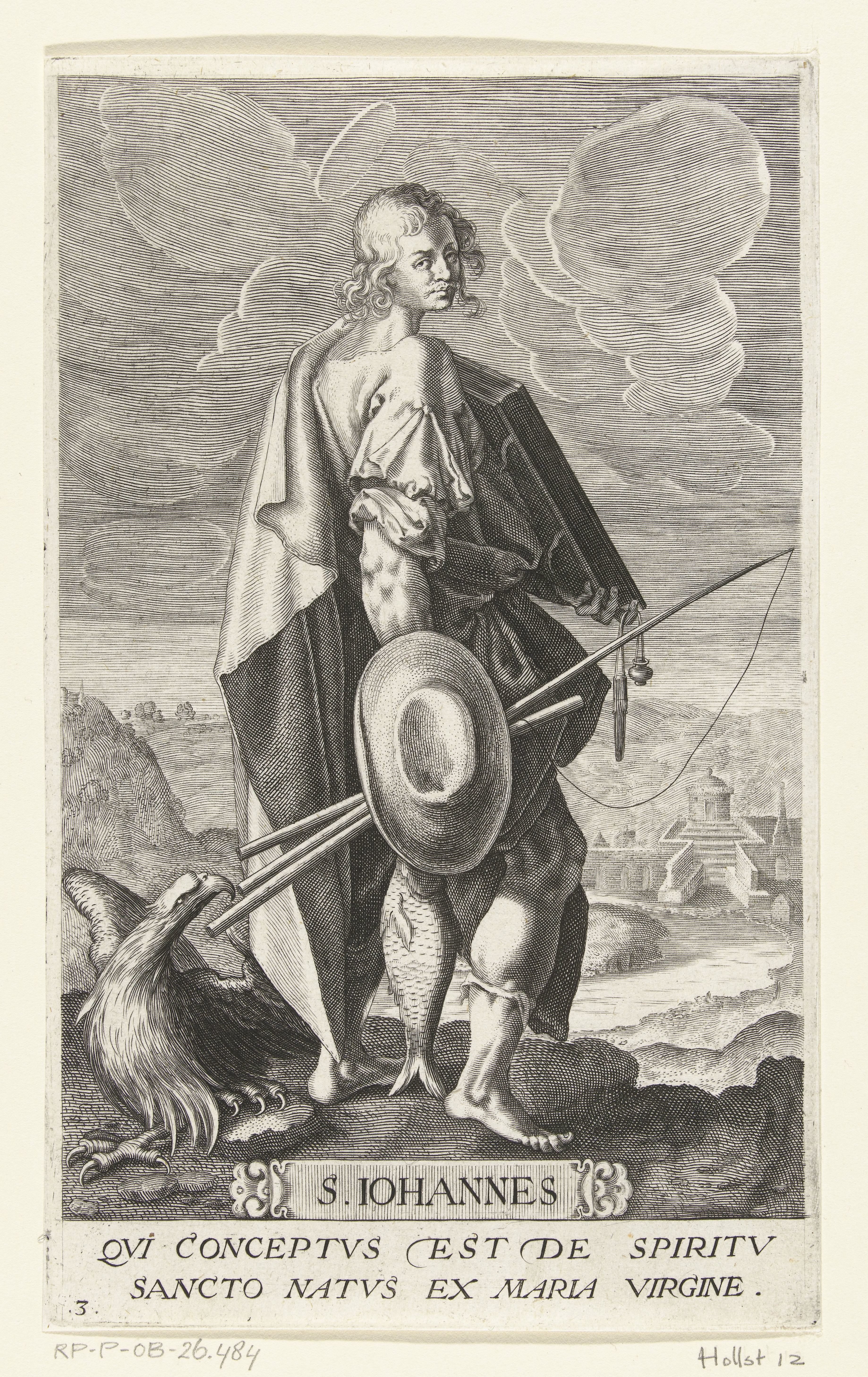 Apostel en evangelist Johannes met vishengel en adelaar