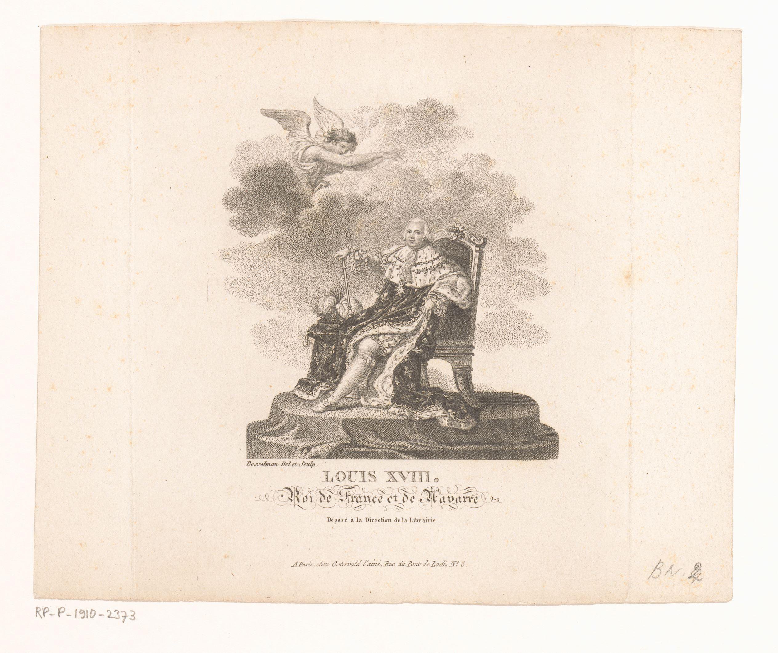Portret van Lodewijk XVIII, gezeten op zijn troon