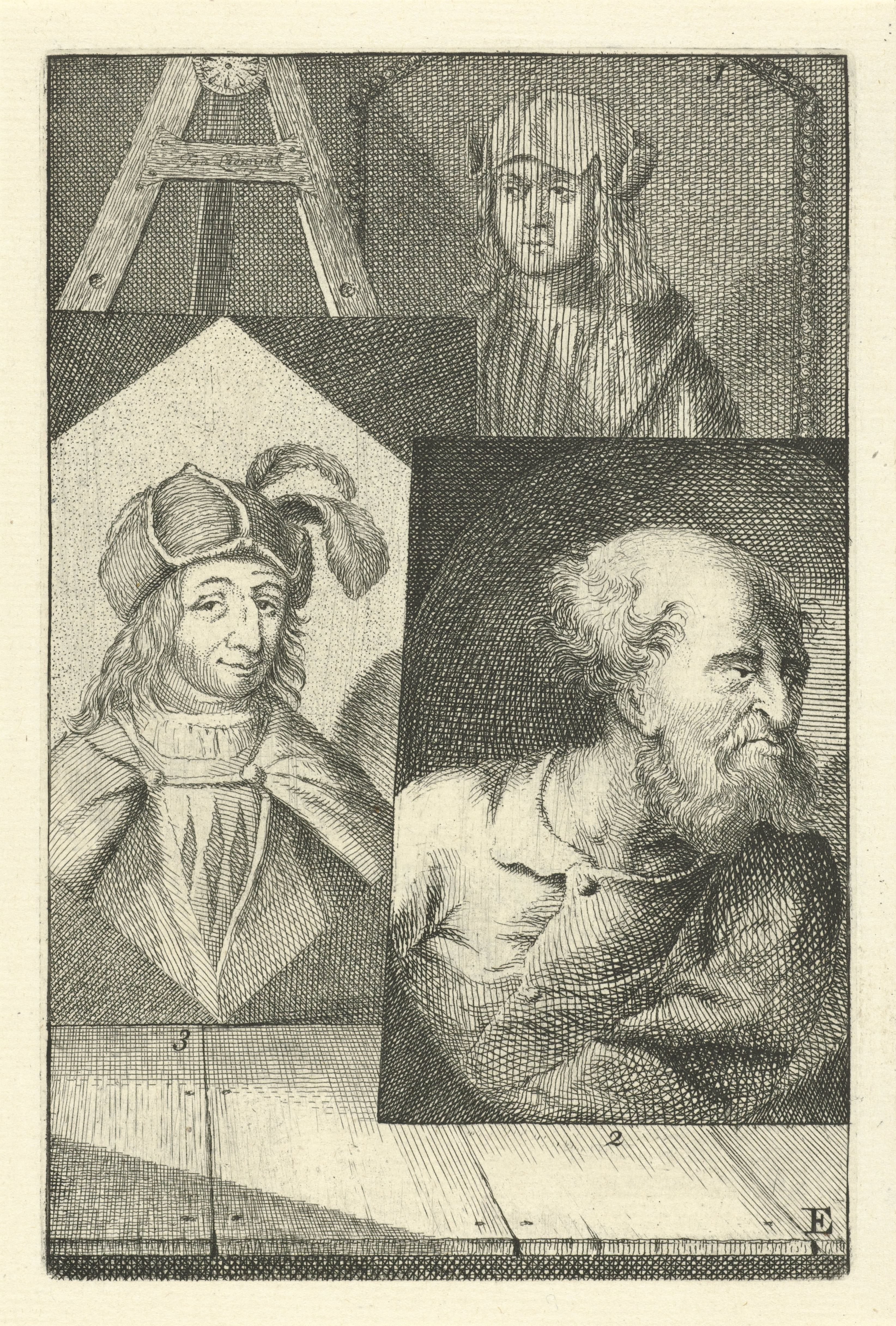 Portretten van Israhel van Meckenem, Martin Schongauer en Jan van Hemessen