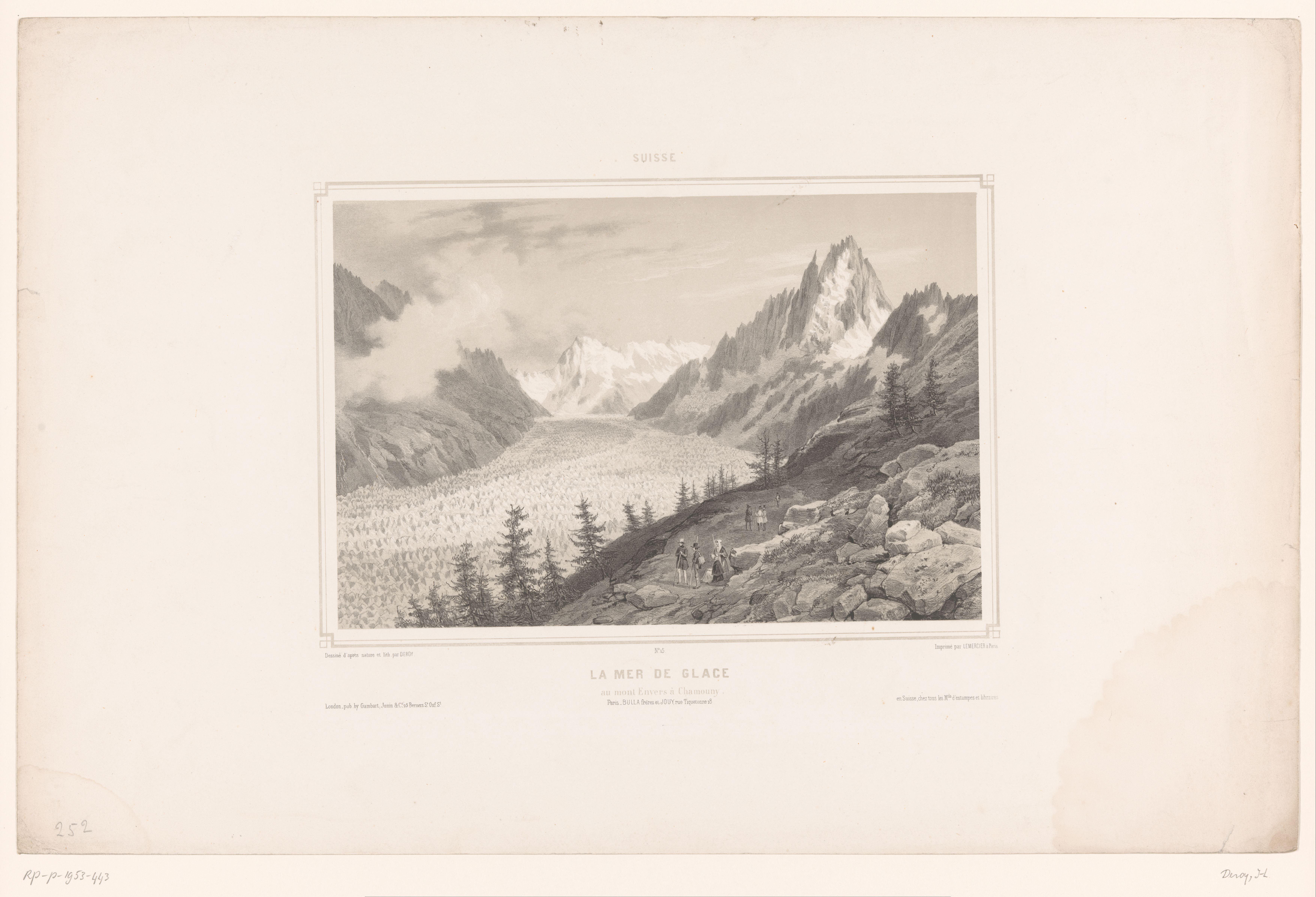 Zicht op de gletsjer Mer-de-Glace vanaf Montenvers bij Chamonix