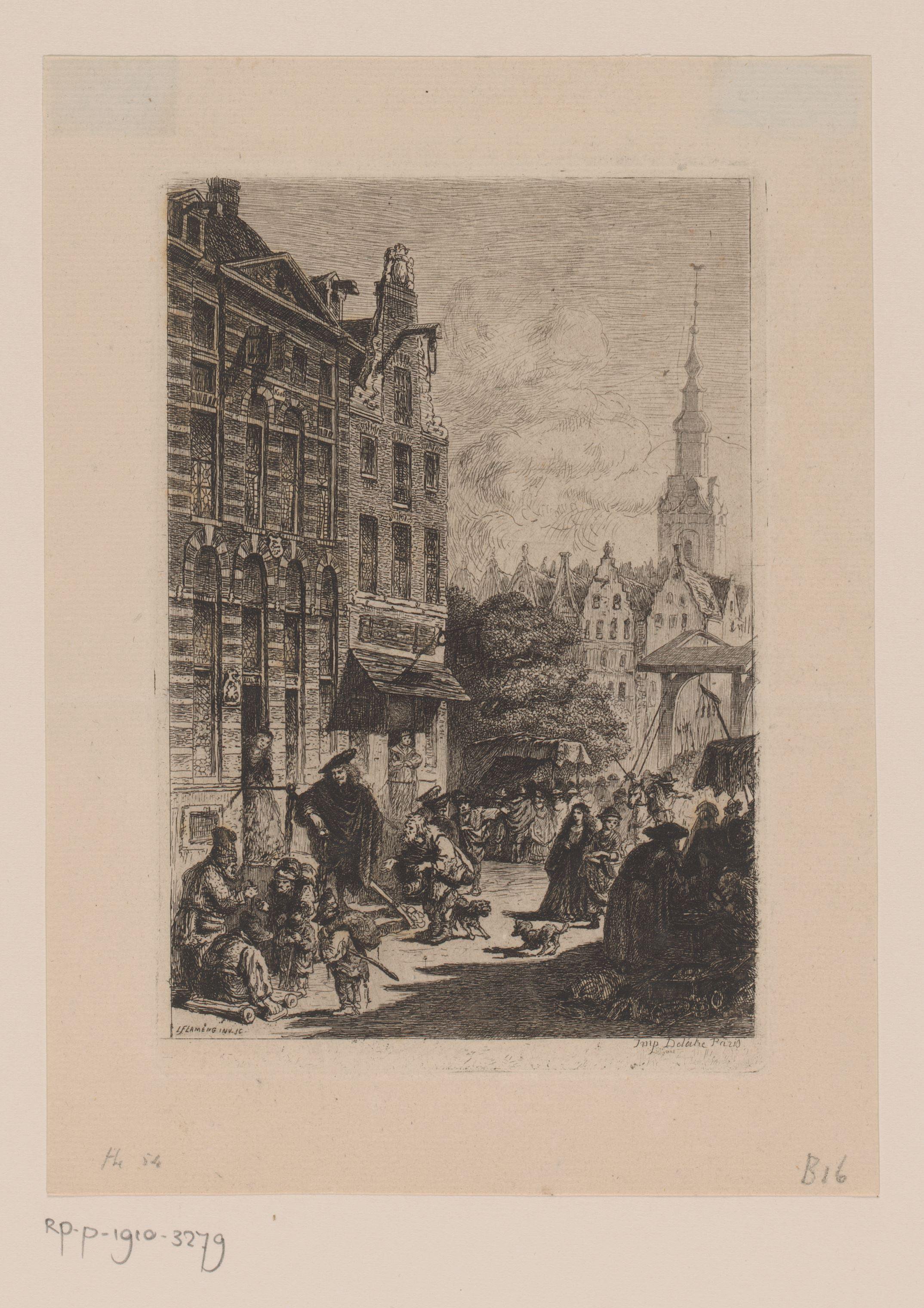 Gezicht op de woning van Rembrandt in de Jodenbreestraat in Amsterdam