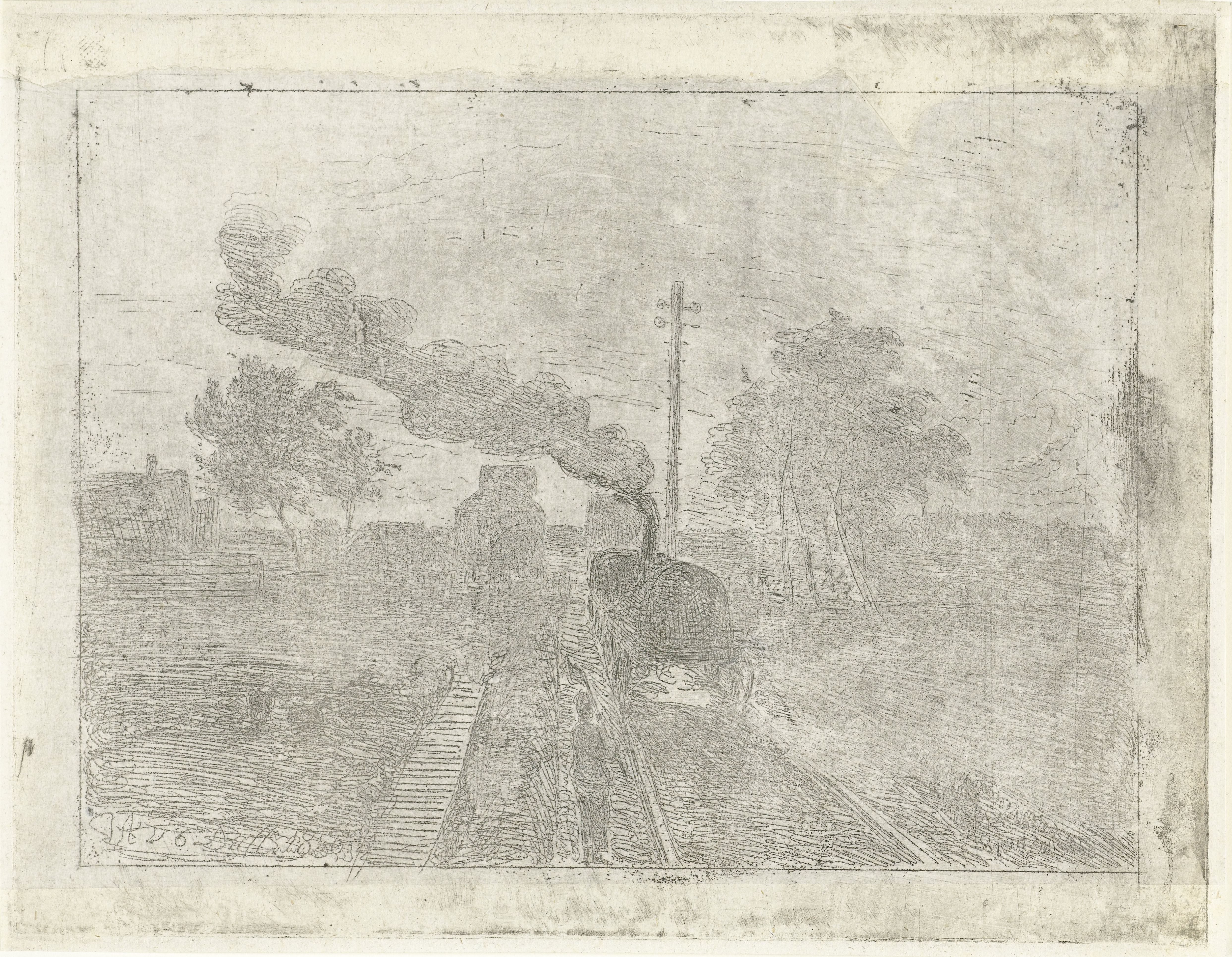 Landschap met stoomlocomotief