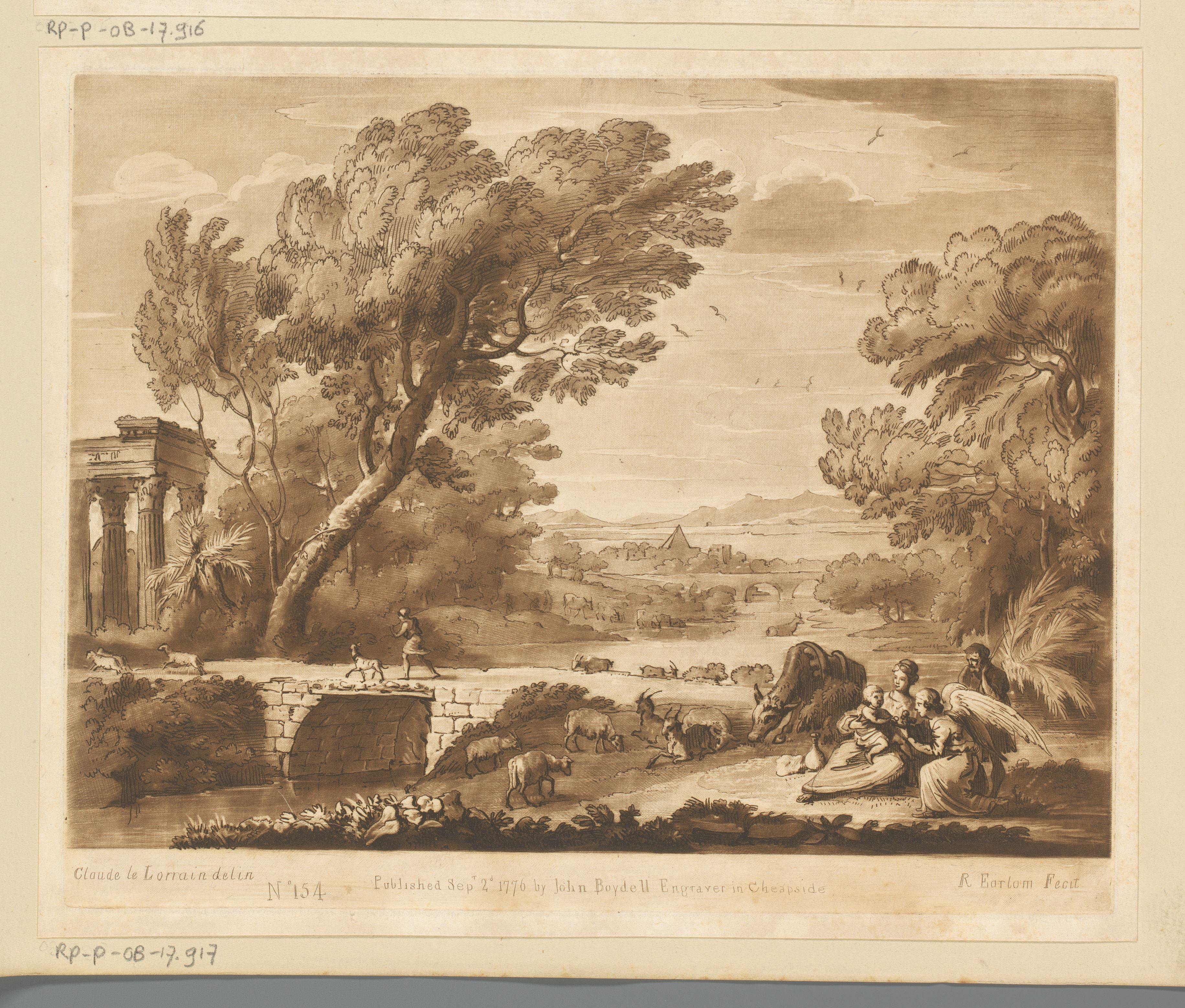 Landschap met ruïne en rust tijdens de vlucht naar Egypte