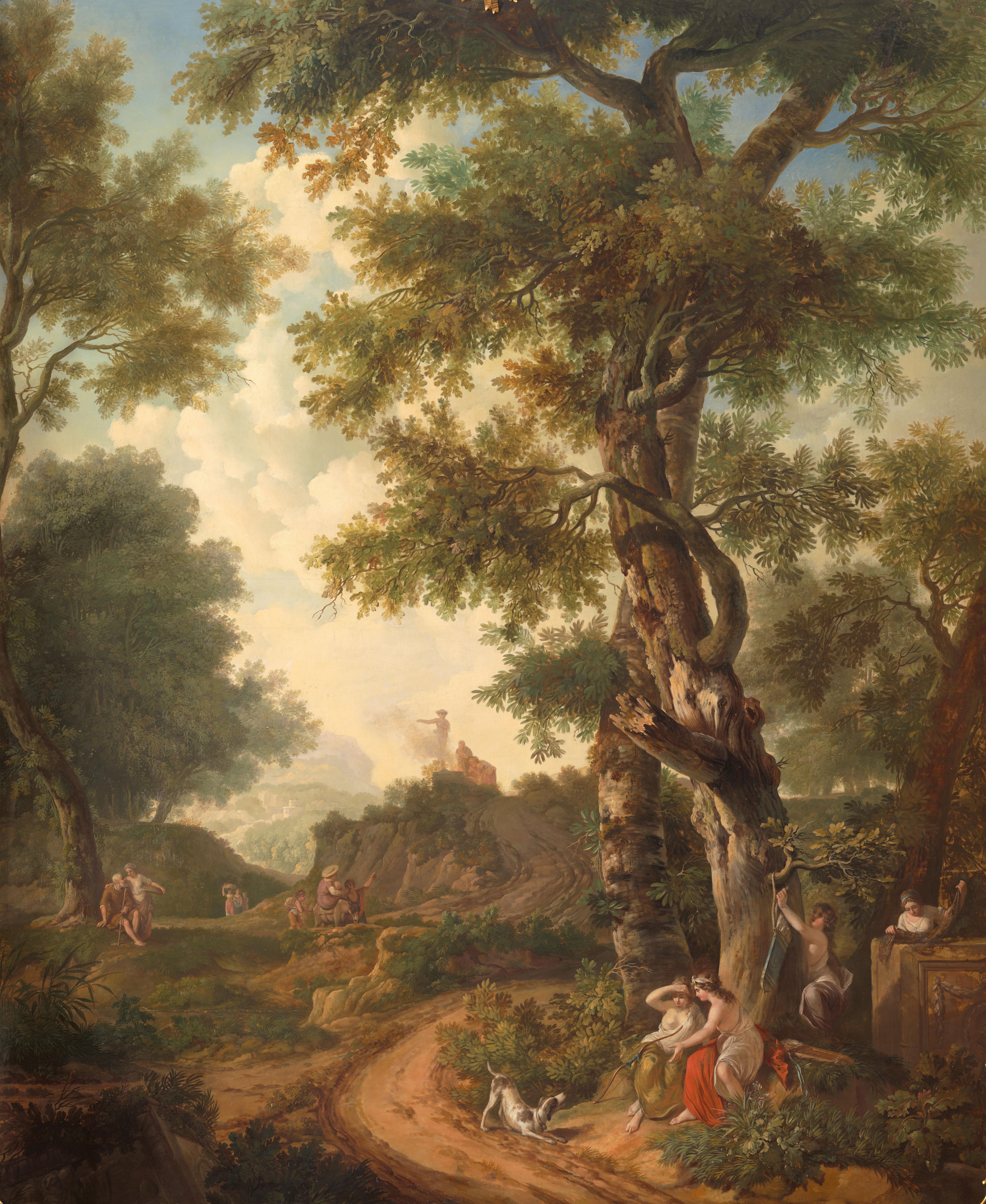 Arcadisch landschap met reizigers