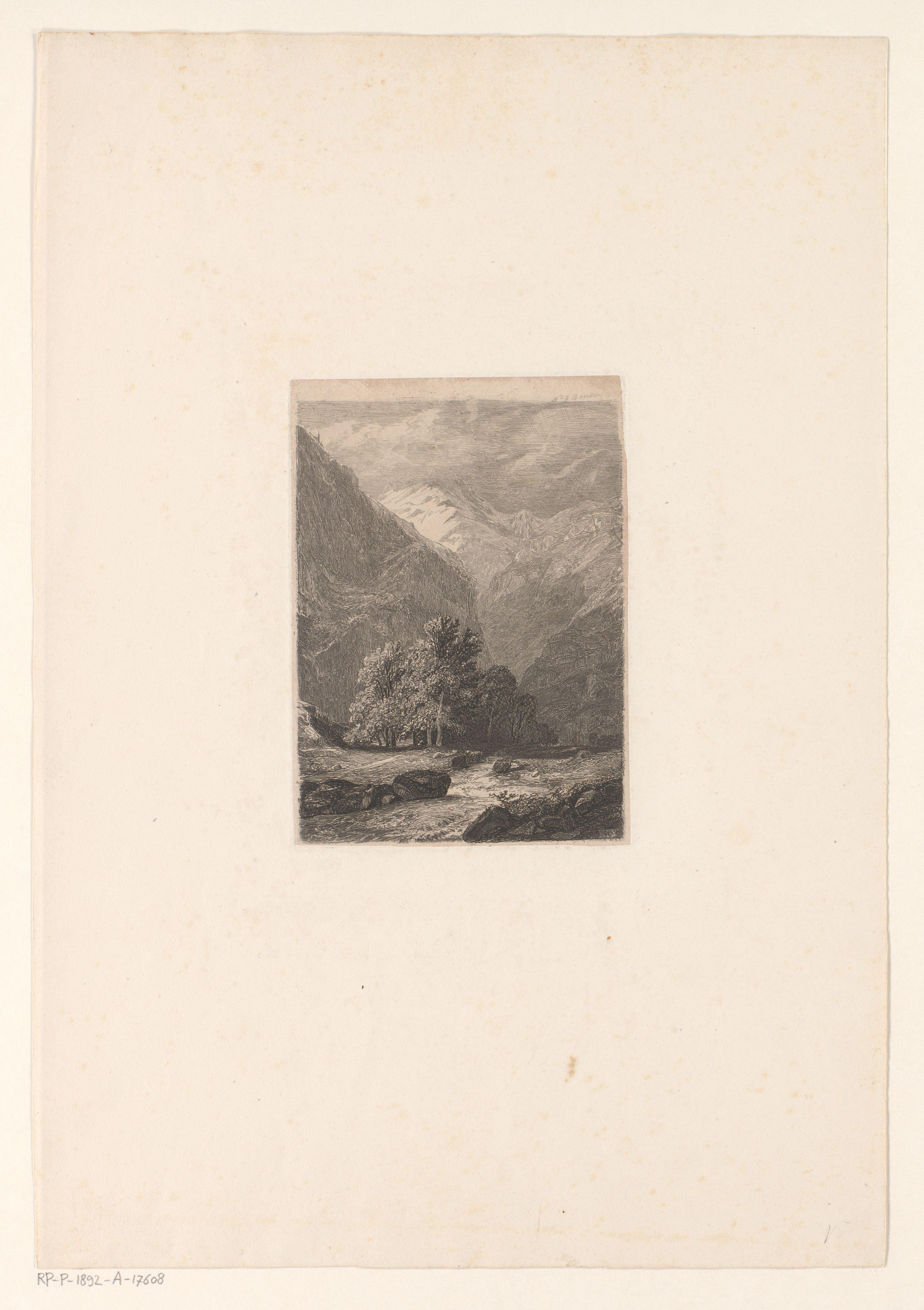 Berglandschap met loofbomen in een dal