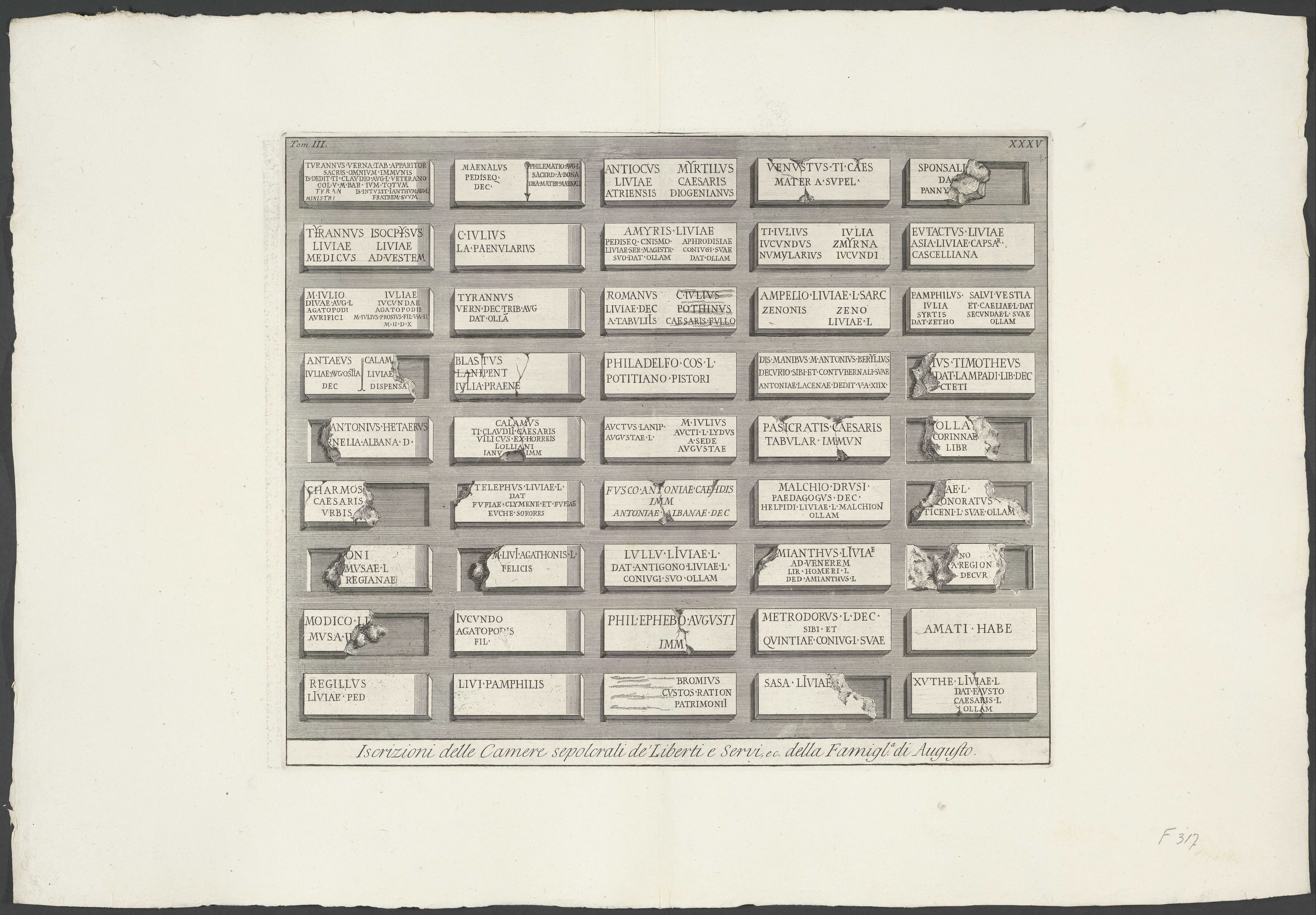 Inscripties uit de graftombe van de vrijgelatenen en slaafgemaakten van de familie van Augustus
