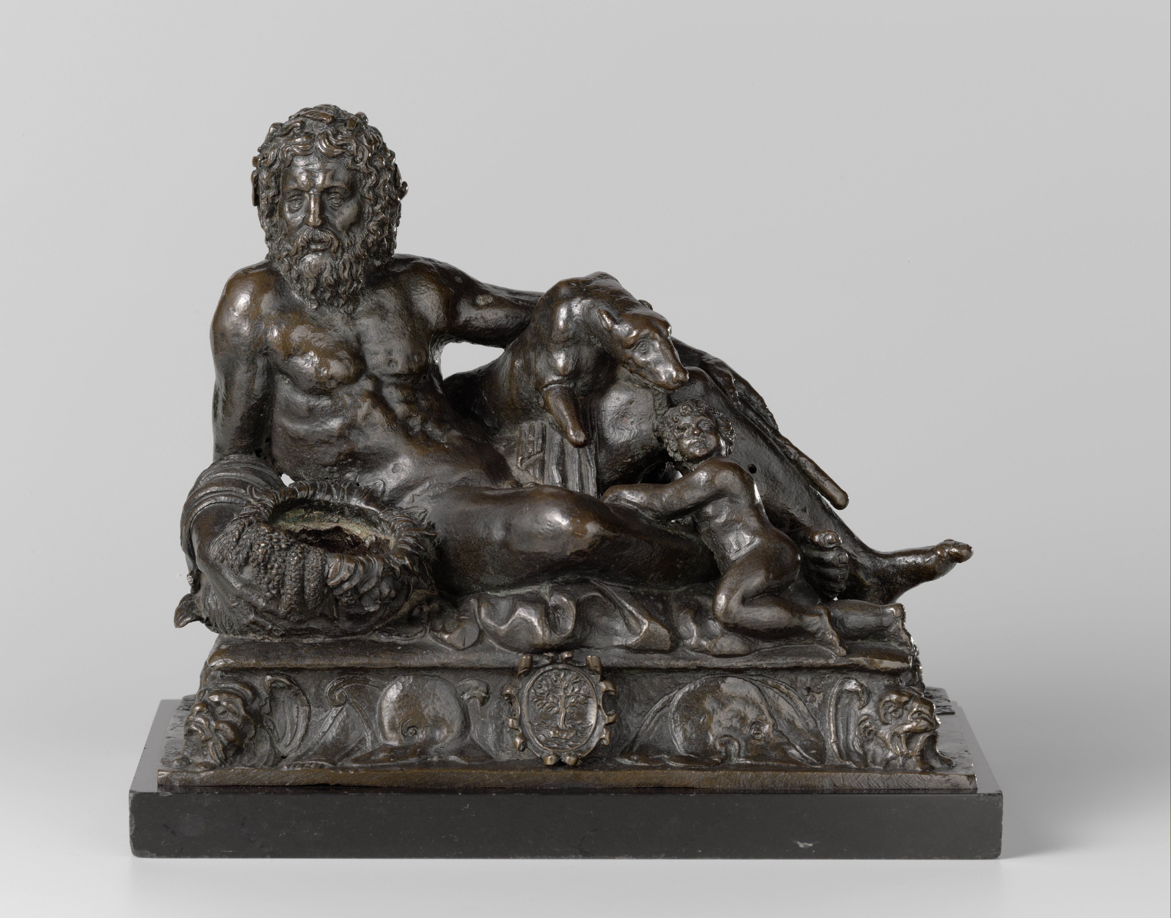 Inktpot met de Tiber, Romulus en Remus met de wolvin, en het Della Rovere-wapen