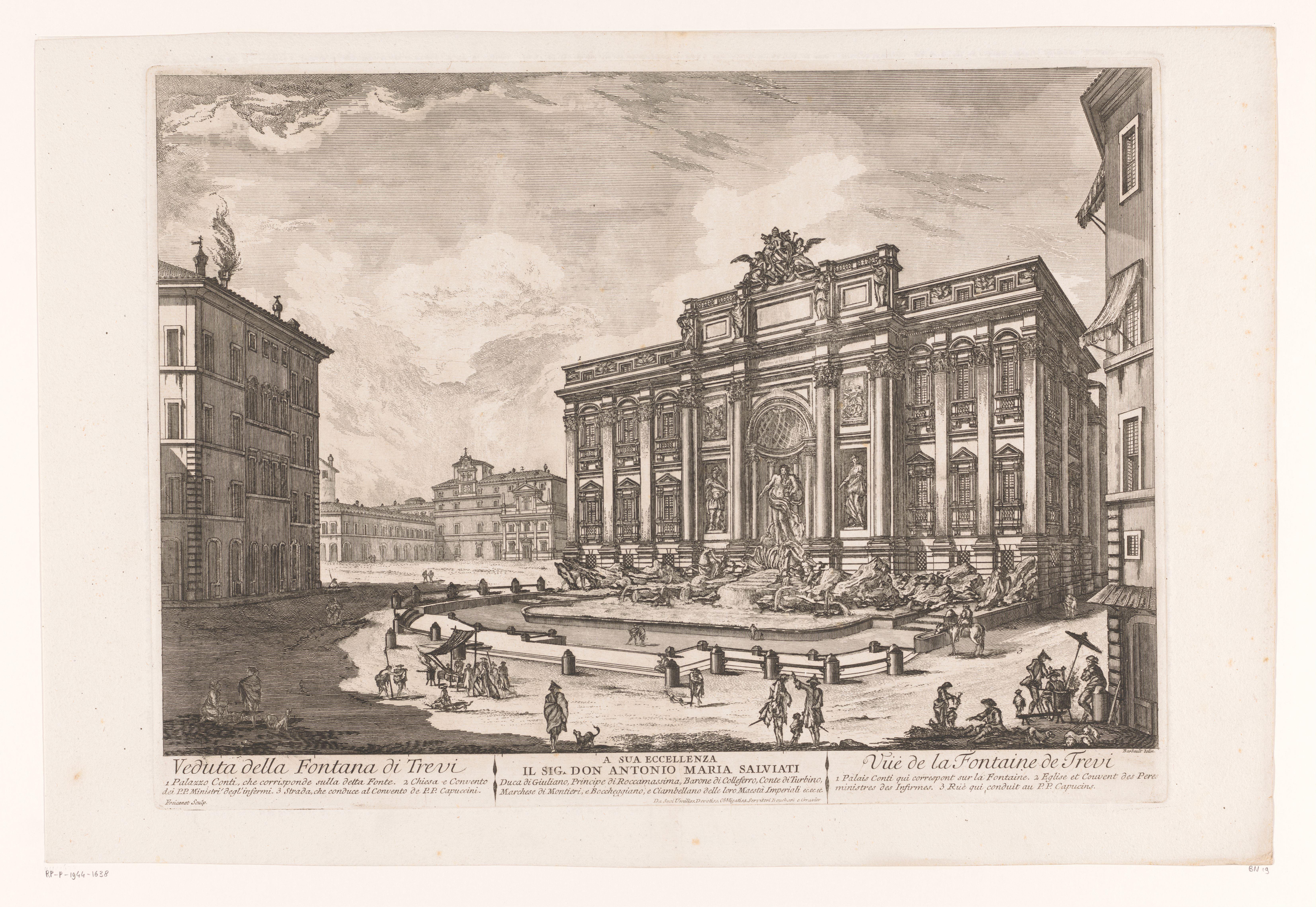 Gezicht op de Trevifontein, te Rome