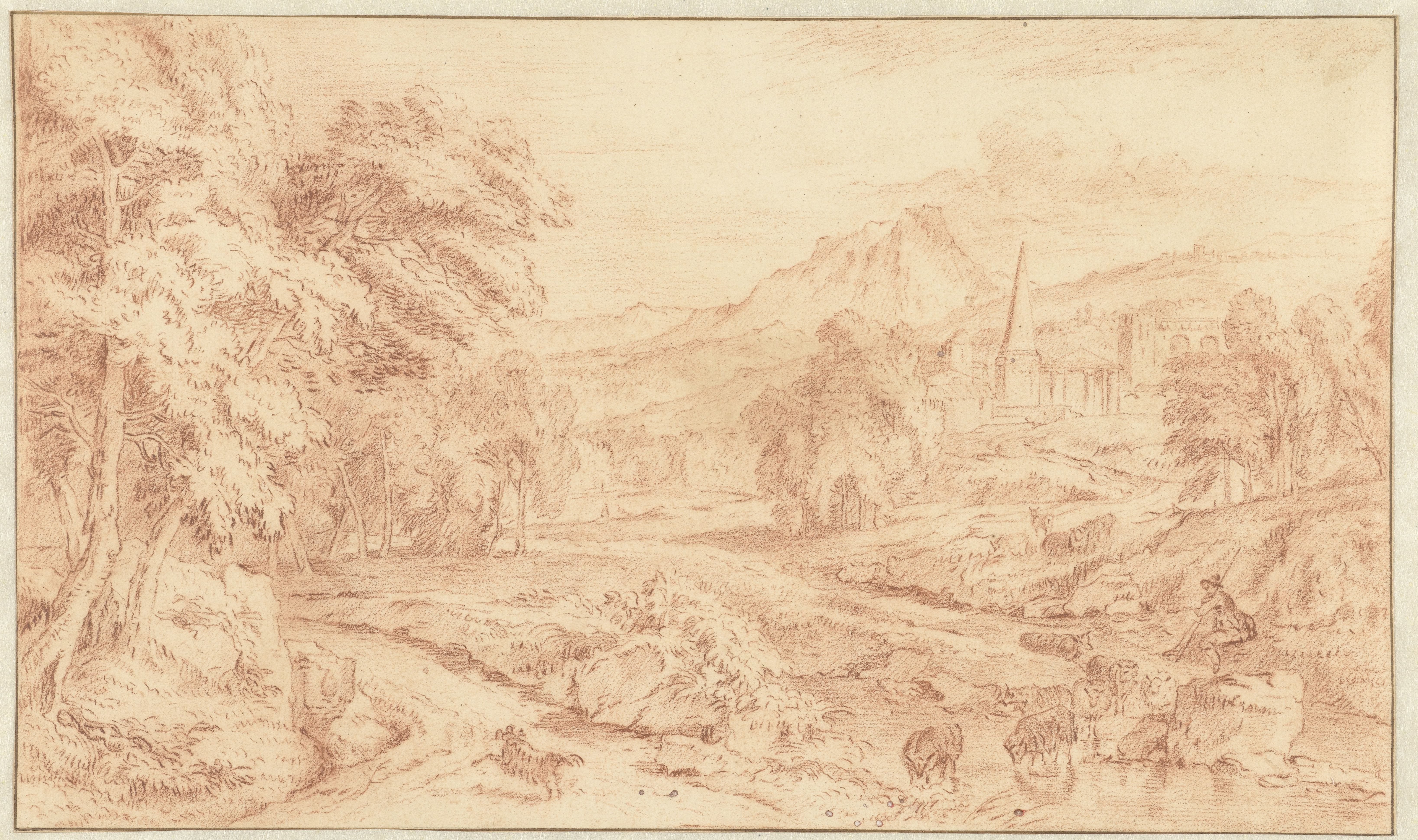 Italianate Landscape with a Shepherd and his Flock by the Water