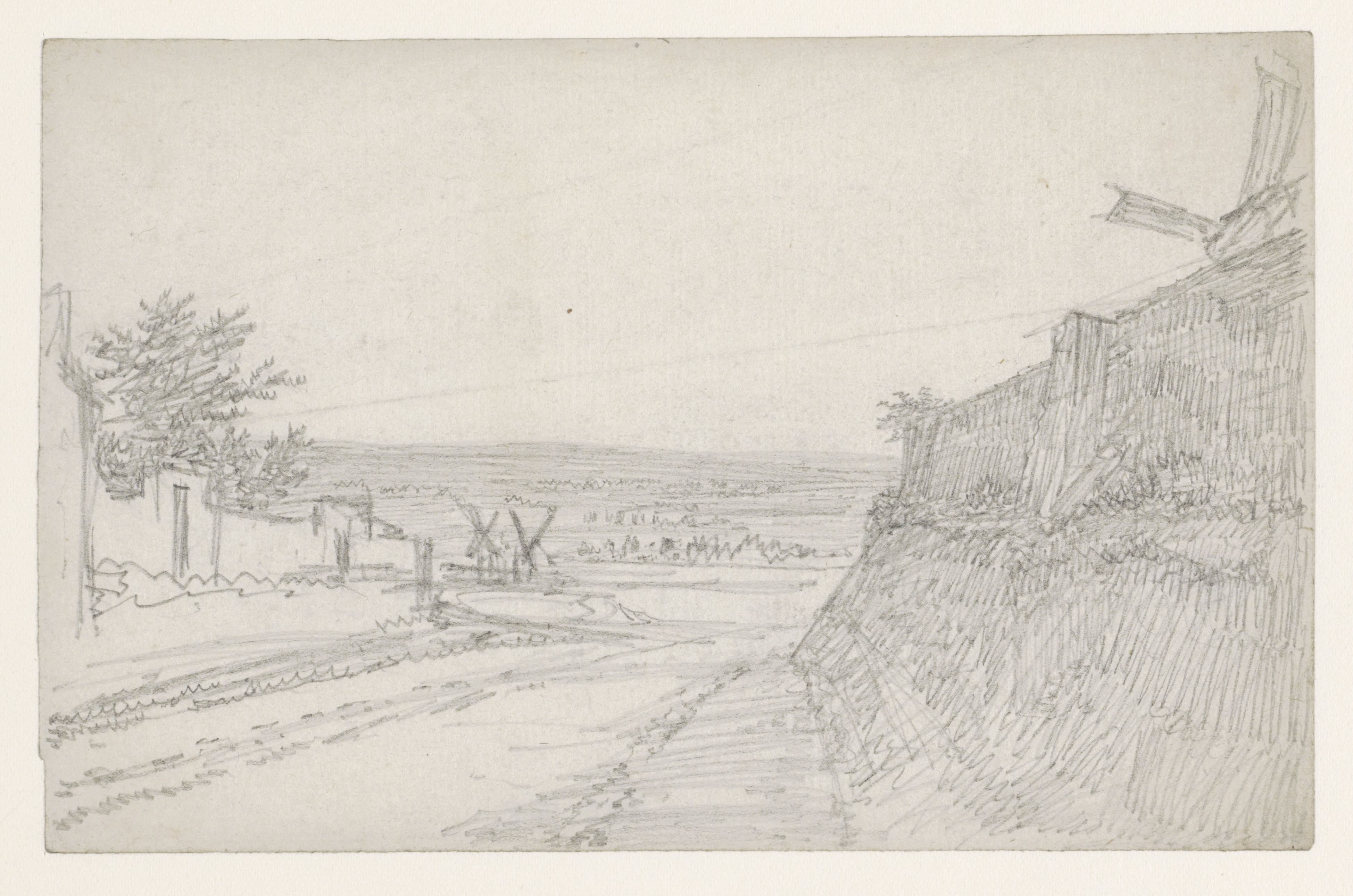 Gezicht op de Seine-vlakte; rechts het escarpement van de Butte