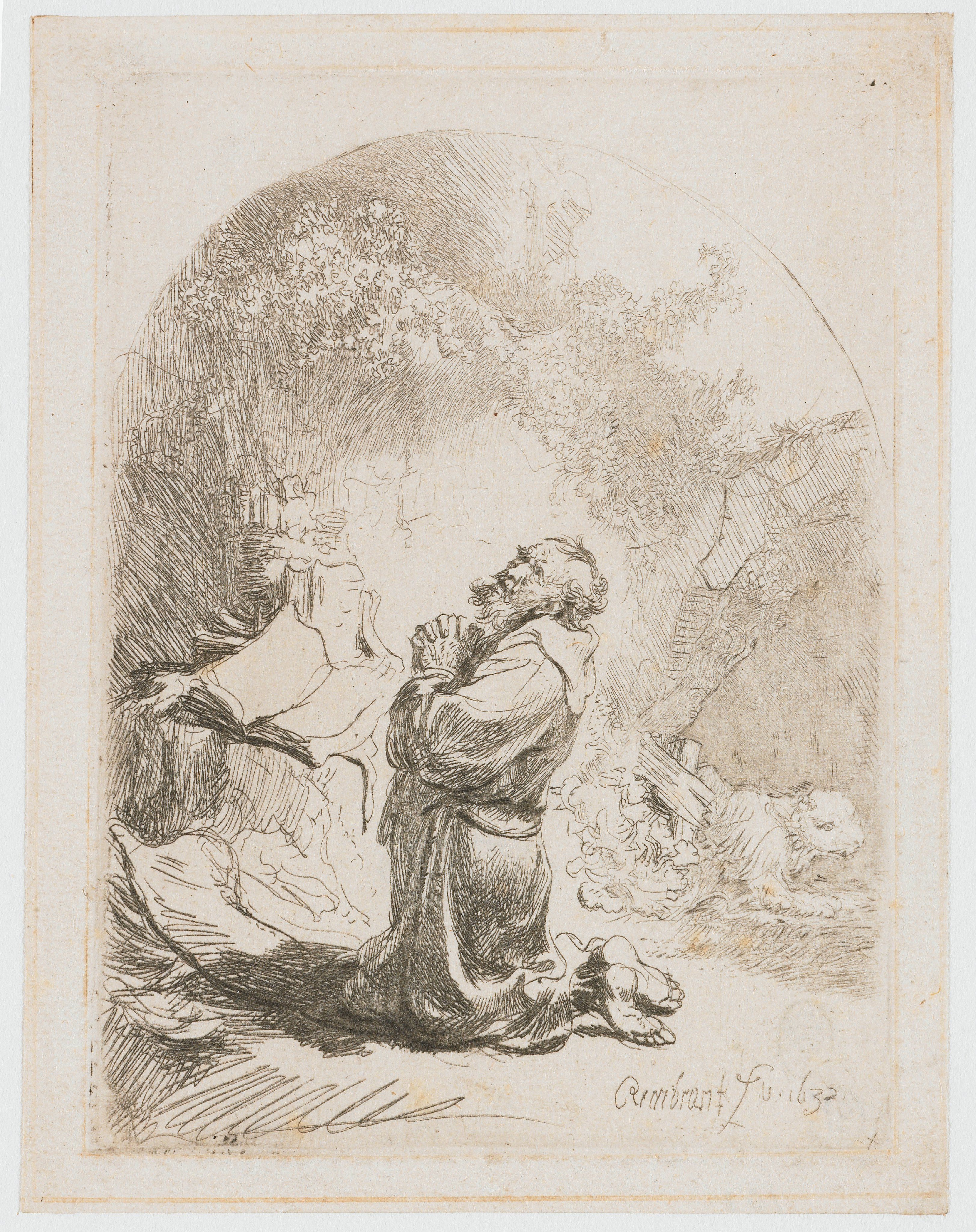 St Jerome praying: arched