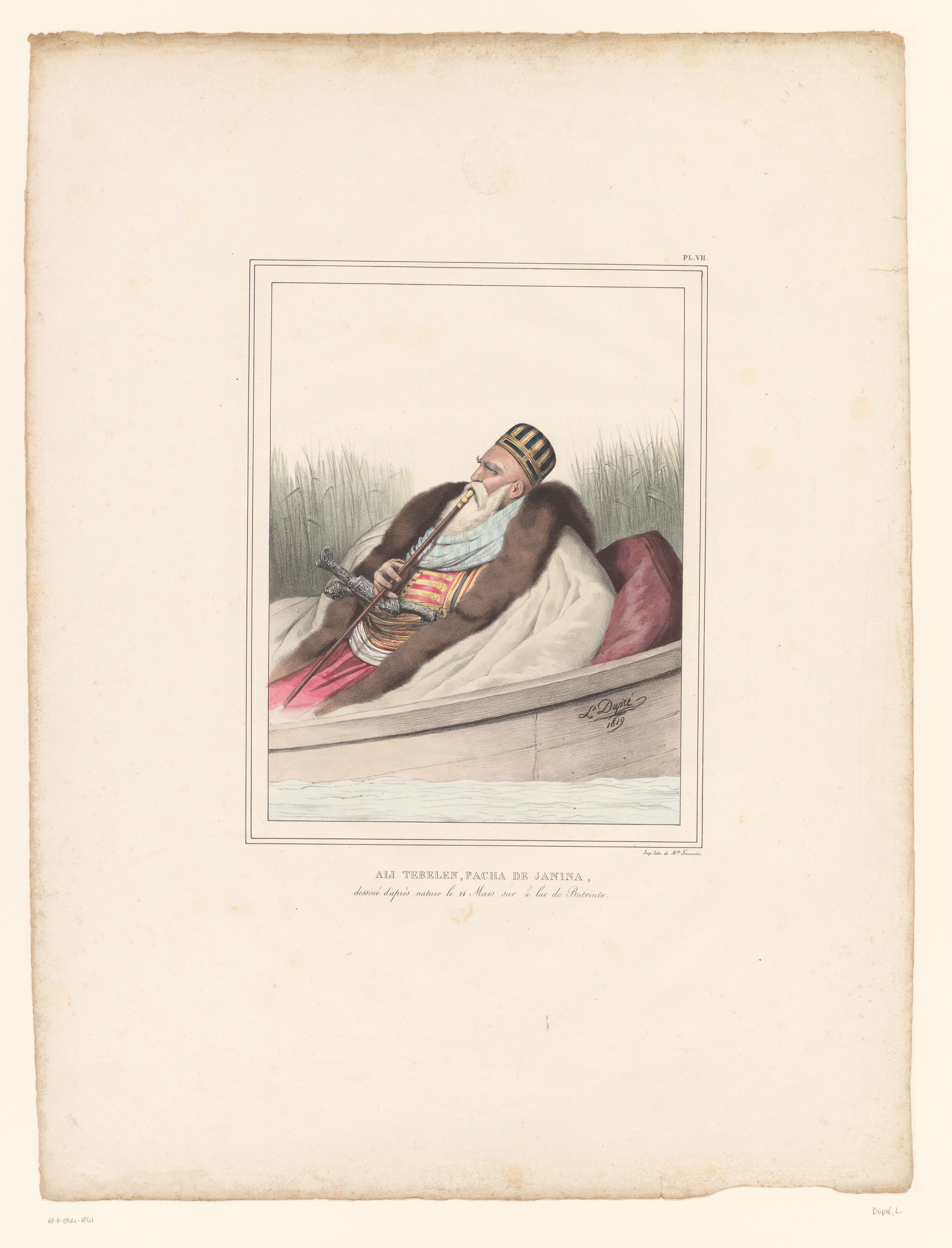 Portret van Ali, pasja van Ioannina in een roeiboot op het Meer van Butrint