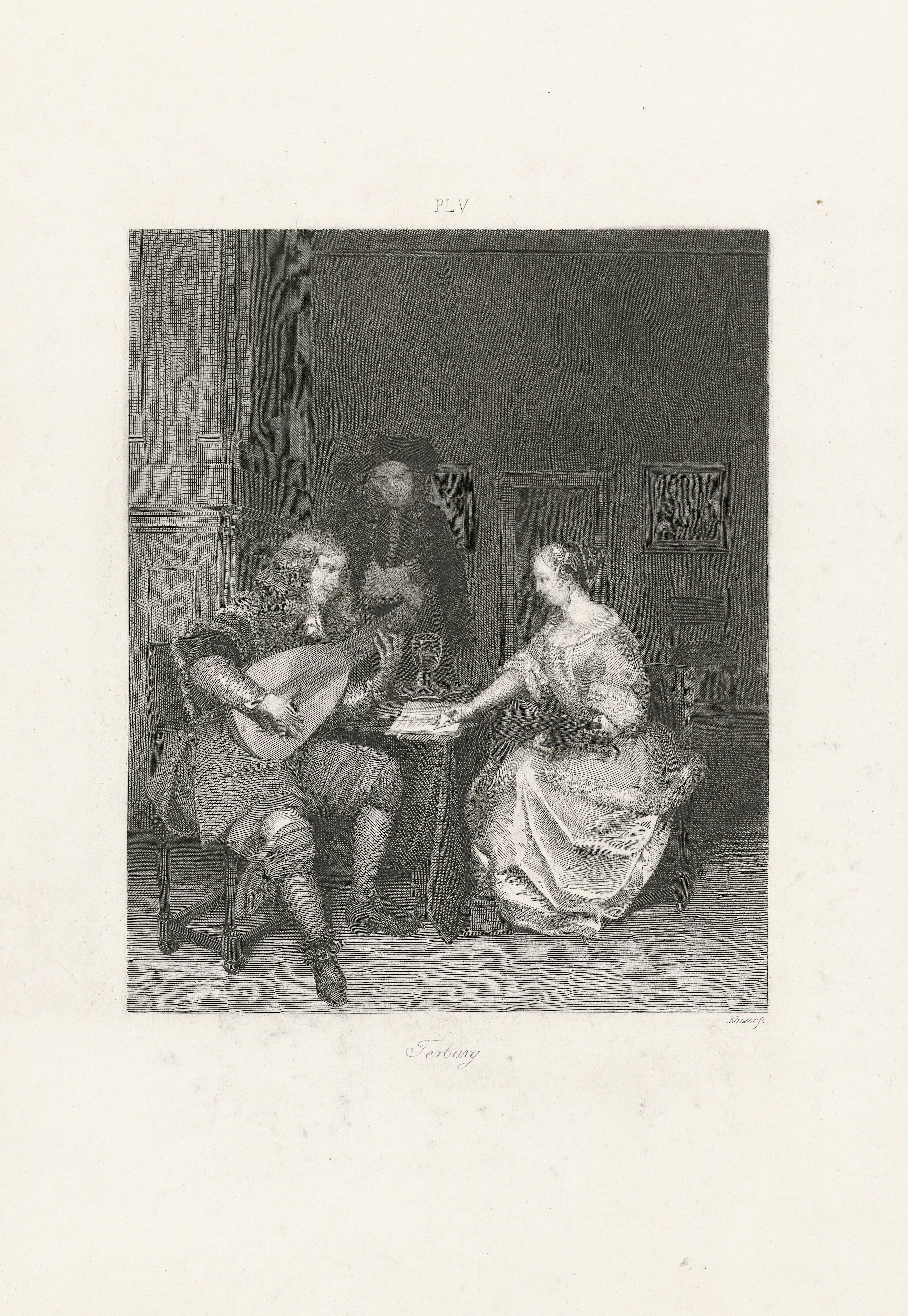 Drie musicerende personen in een interieur