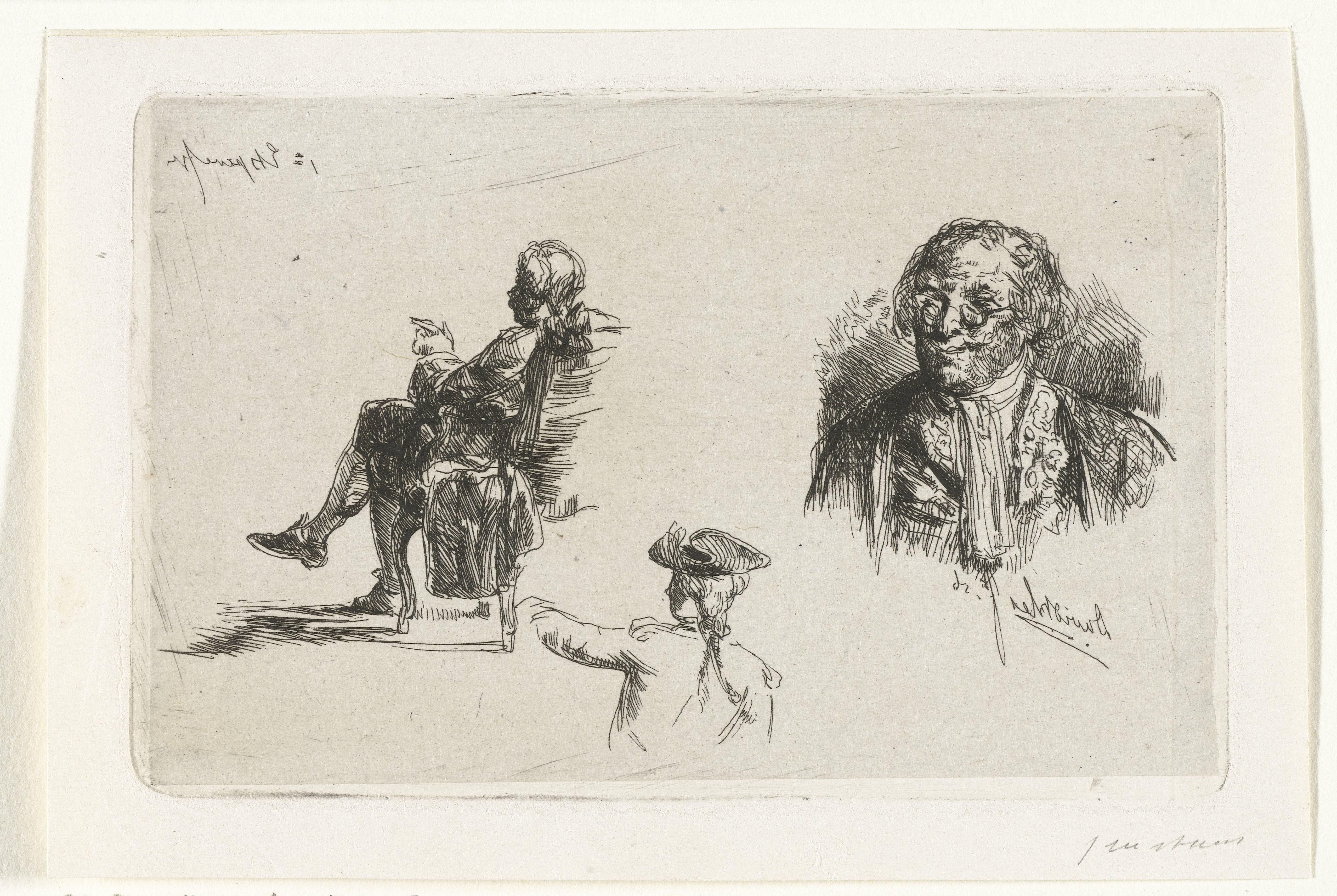 Studieblad met drie figuren