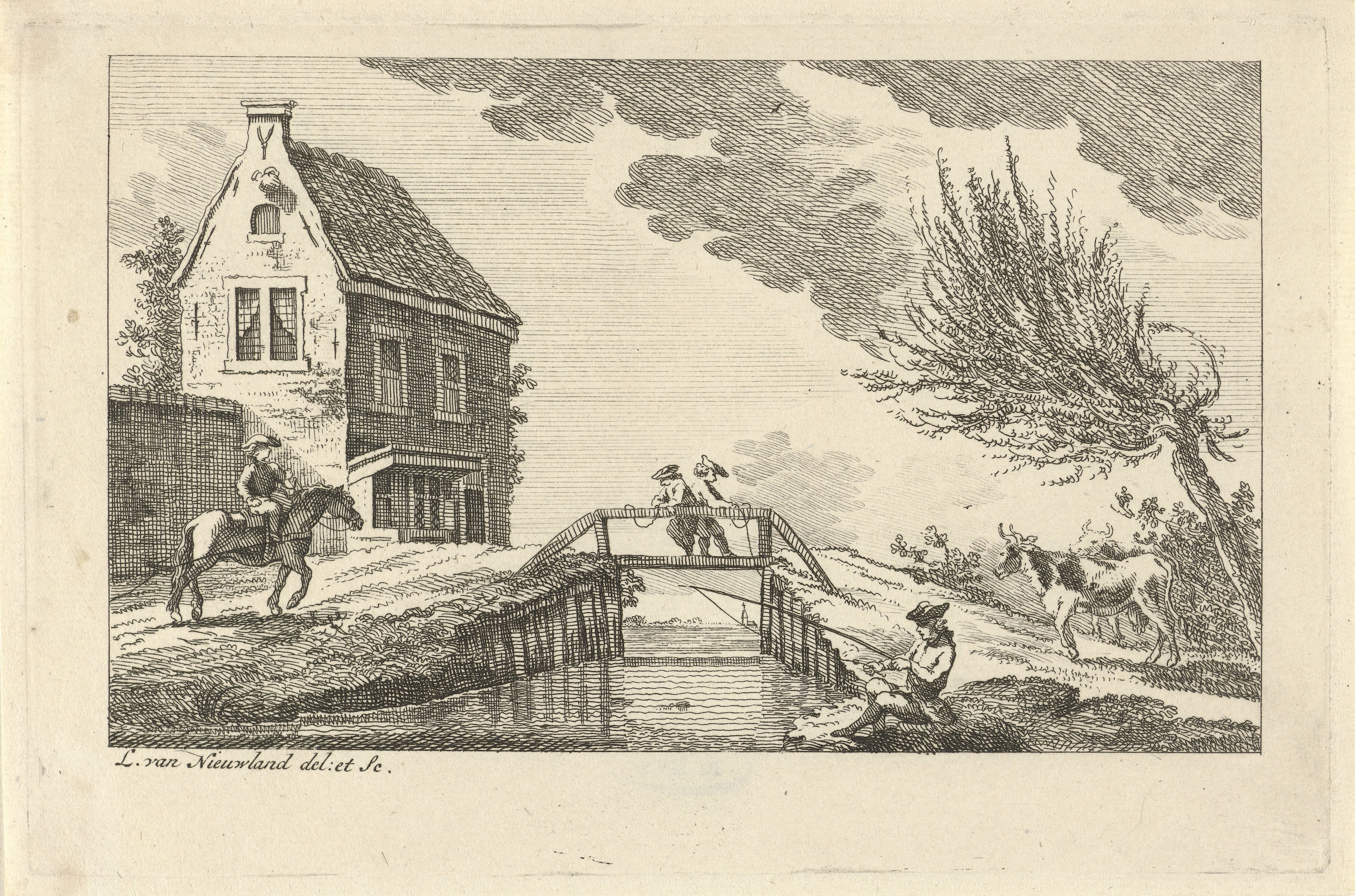 Gezicht op een vaart met brug