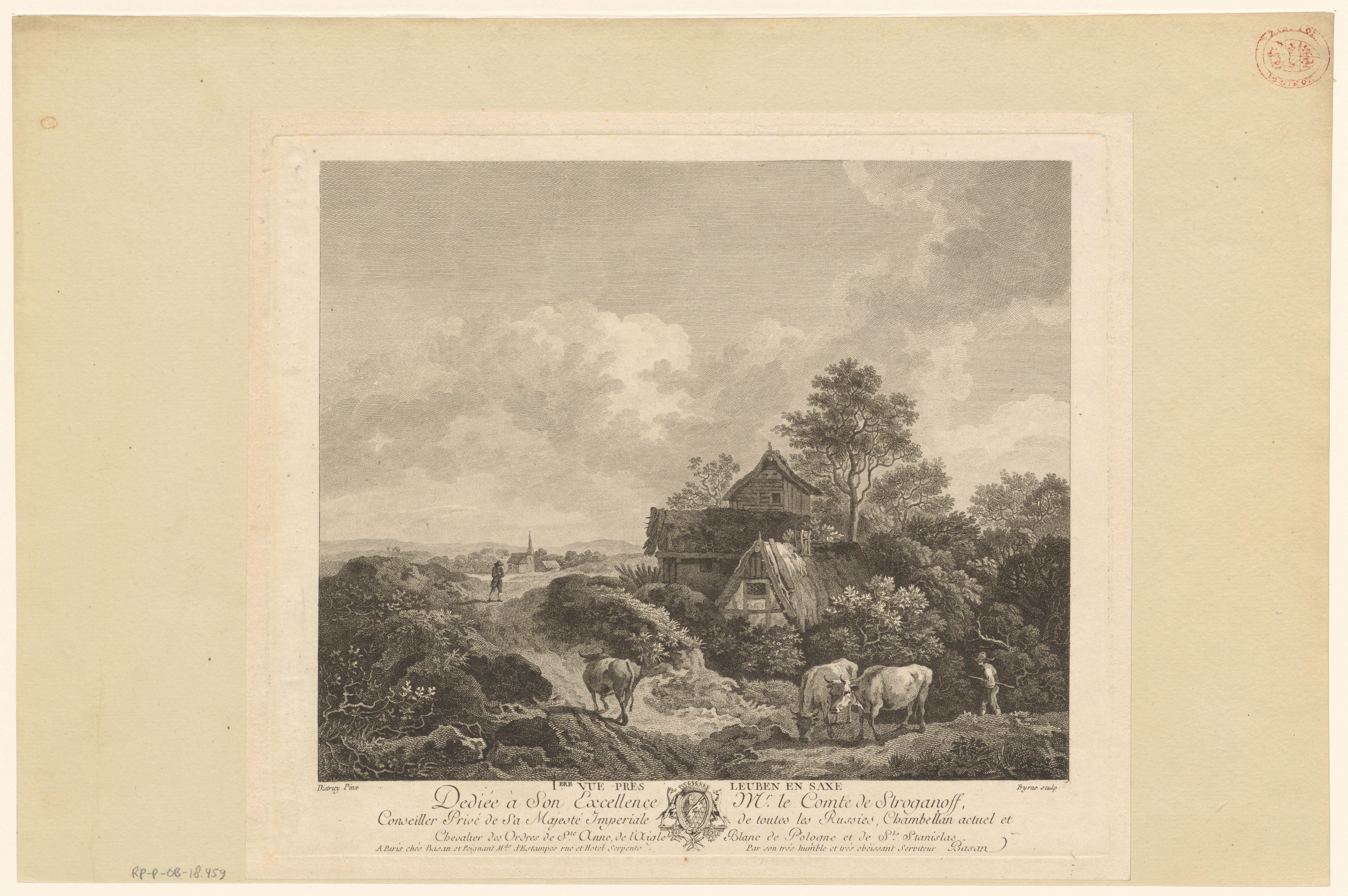 Landschap met hutten en koeien bij Leuben-Schleinitz