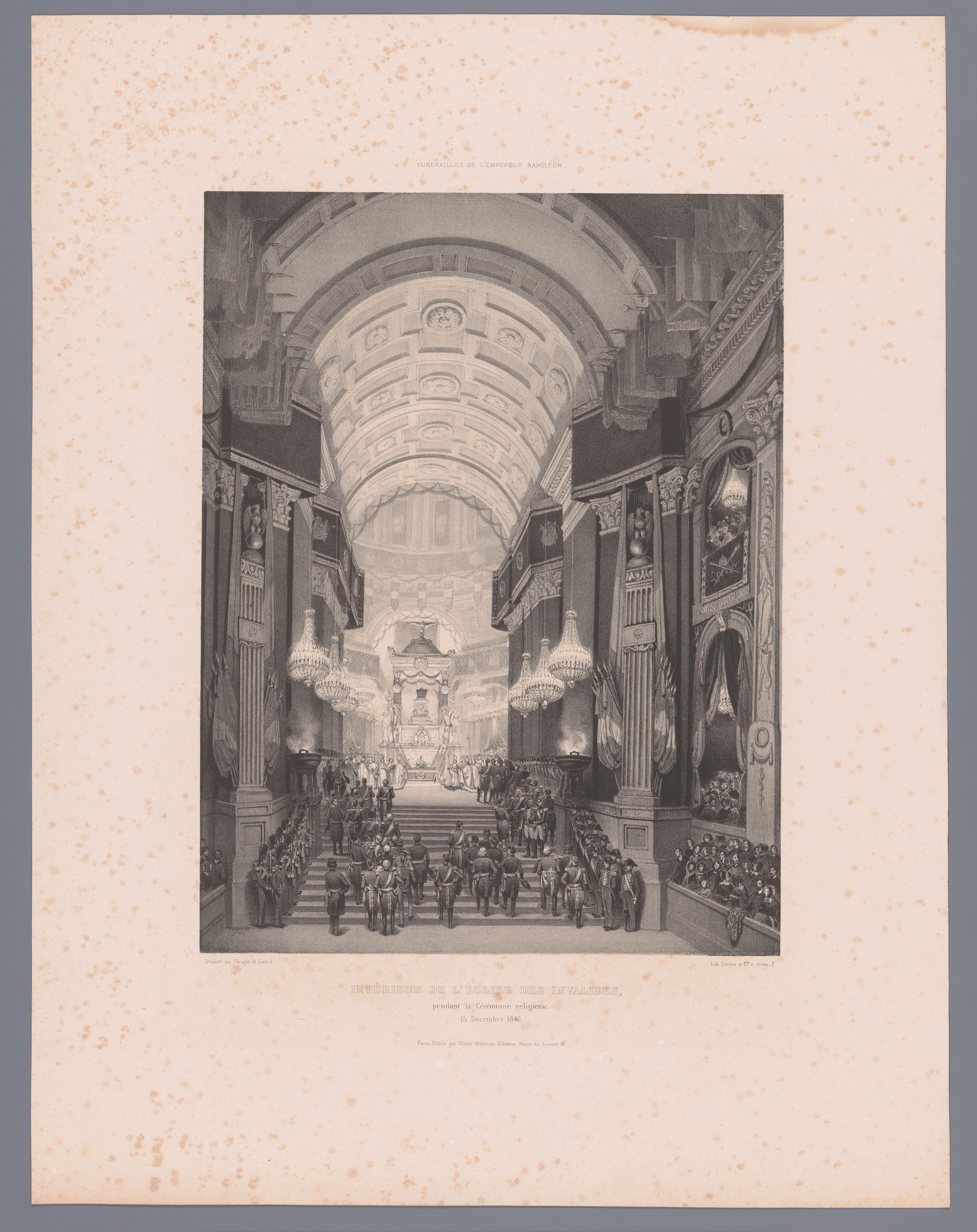 Interieur van de Cathédrale de Saint-Louis-des-Invalides tijdens de uitvaartdienst van Napoleon