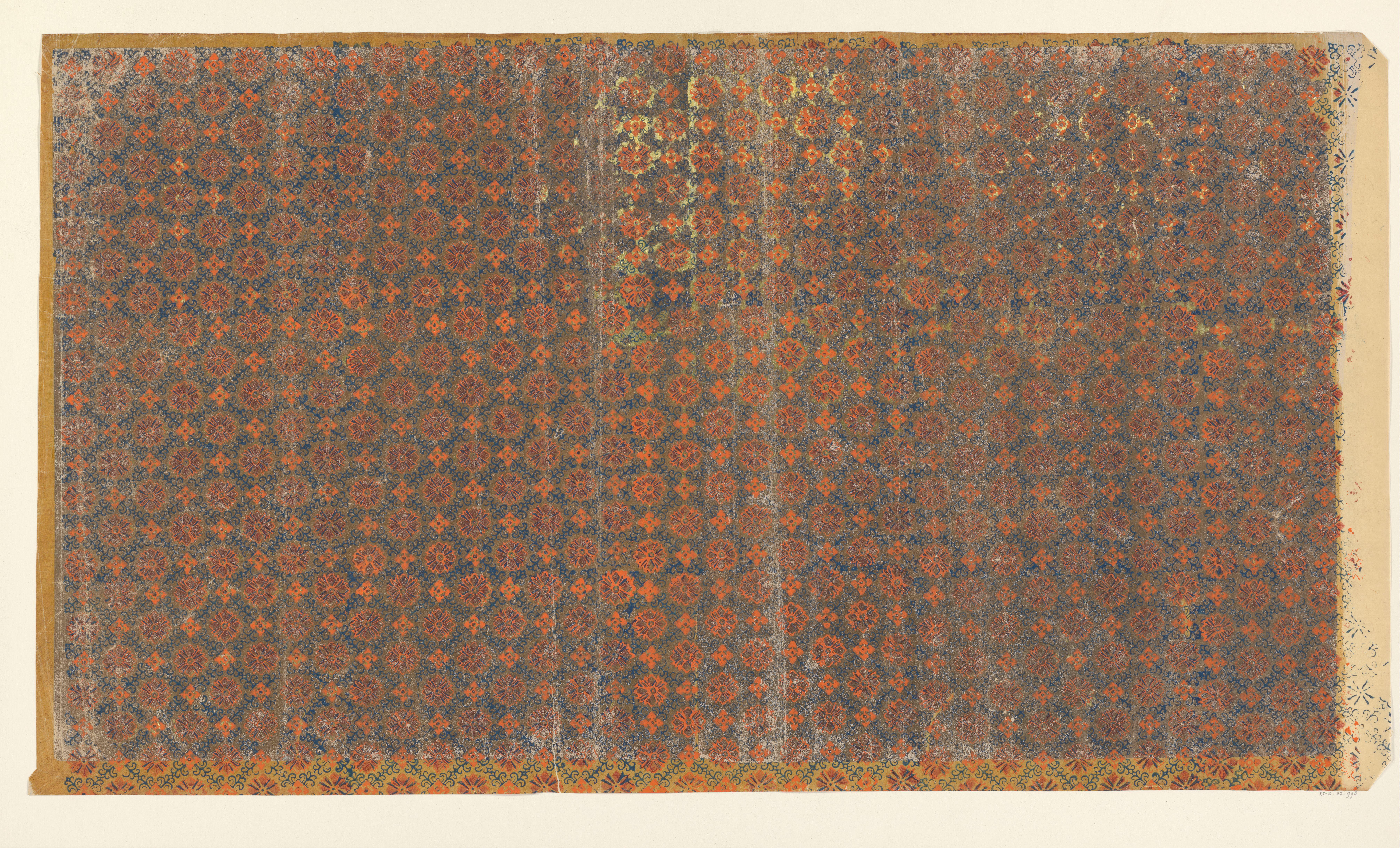 Blad met ruitenpatroon van ranken met bloem als veldvulling (één van acht identieke bladen)