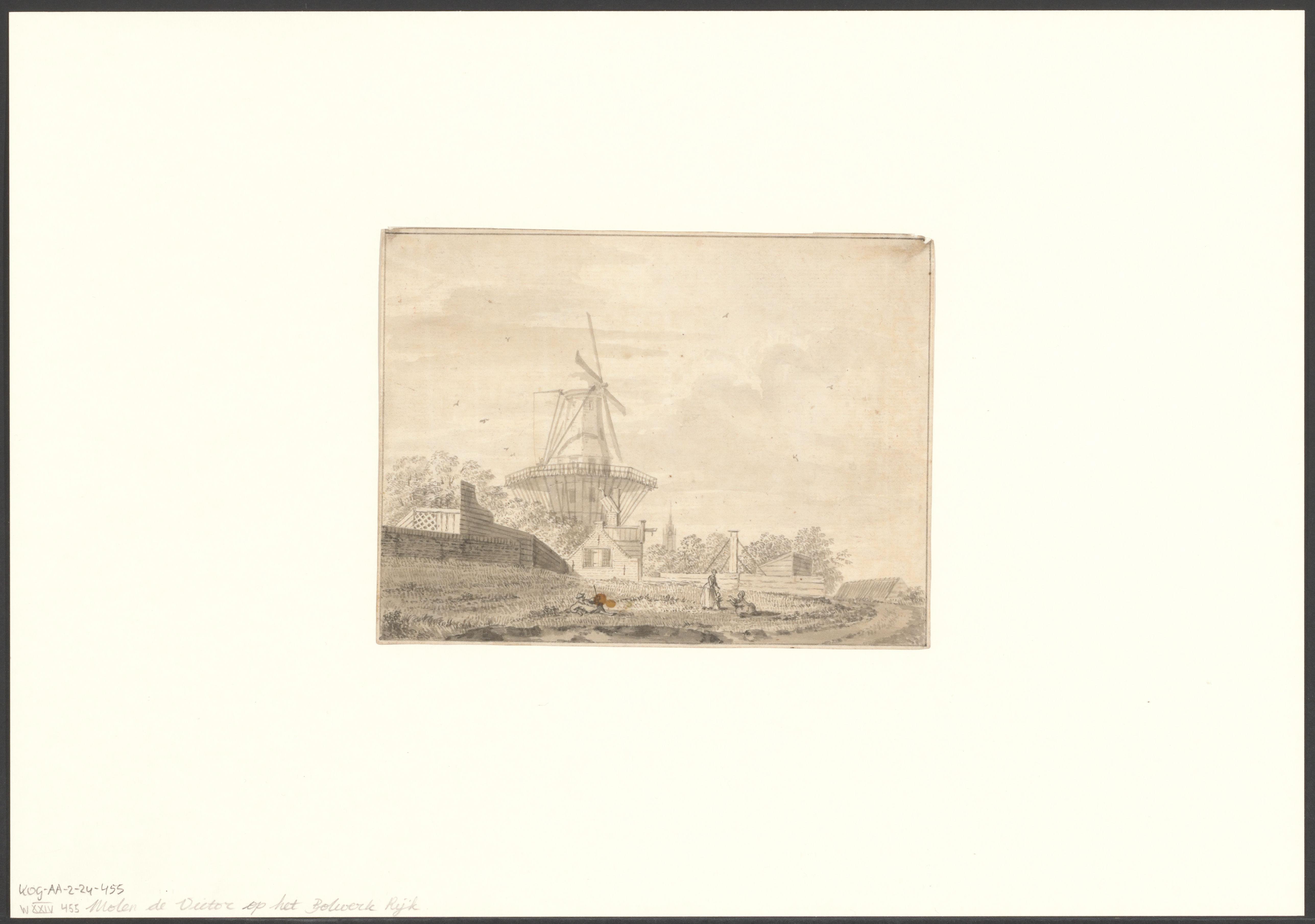 Gezicht op bolwerk Rijk met molen De Victor