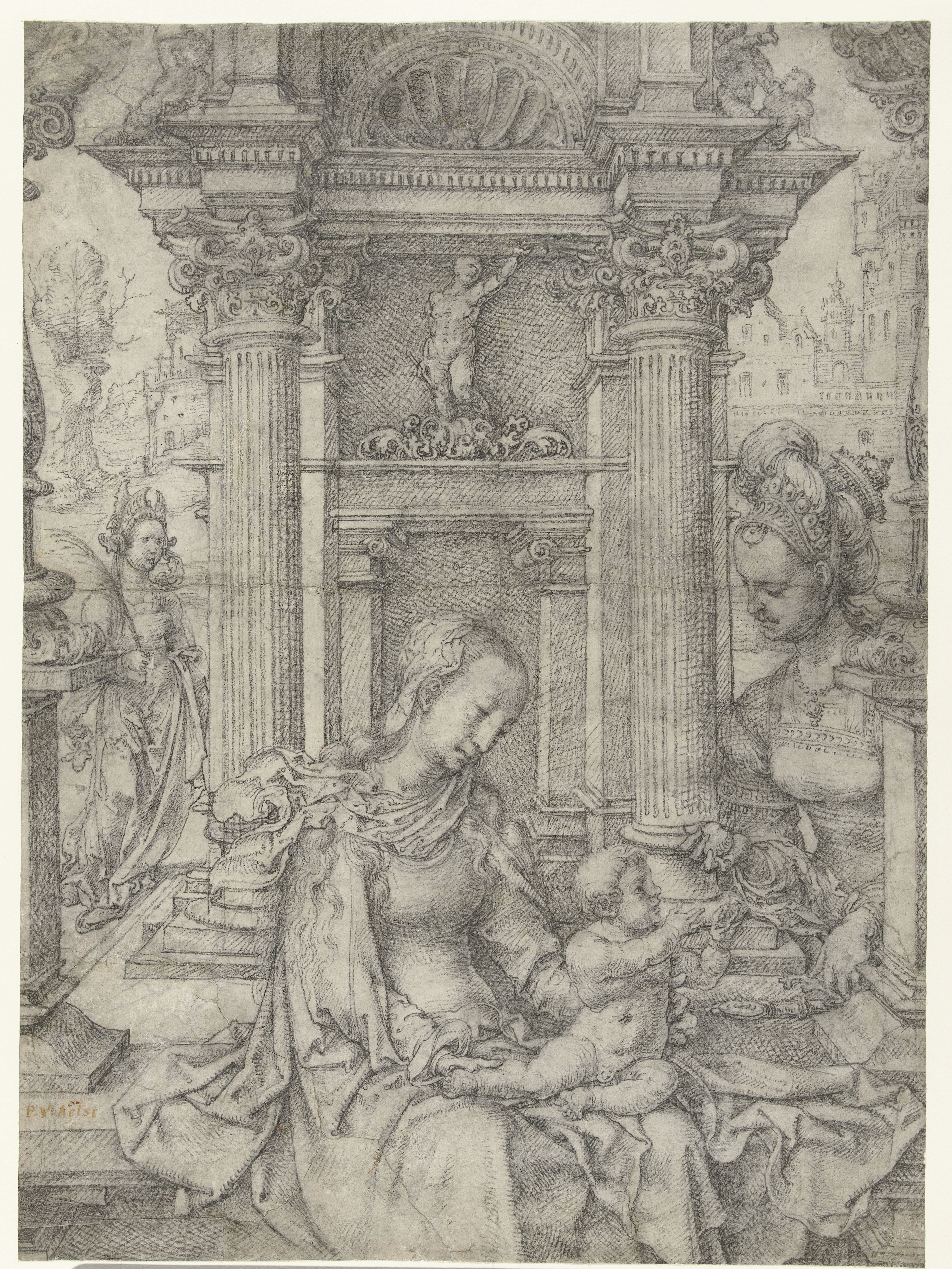 Maria met kind en H. Barbara en H. Catharina