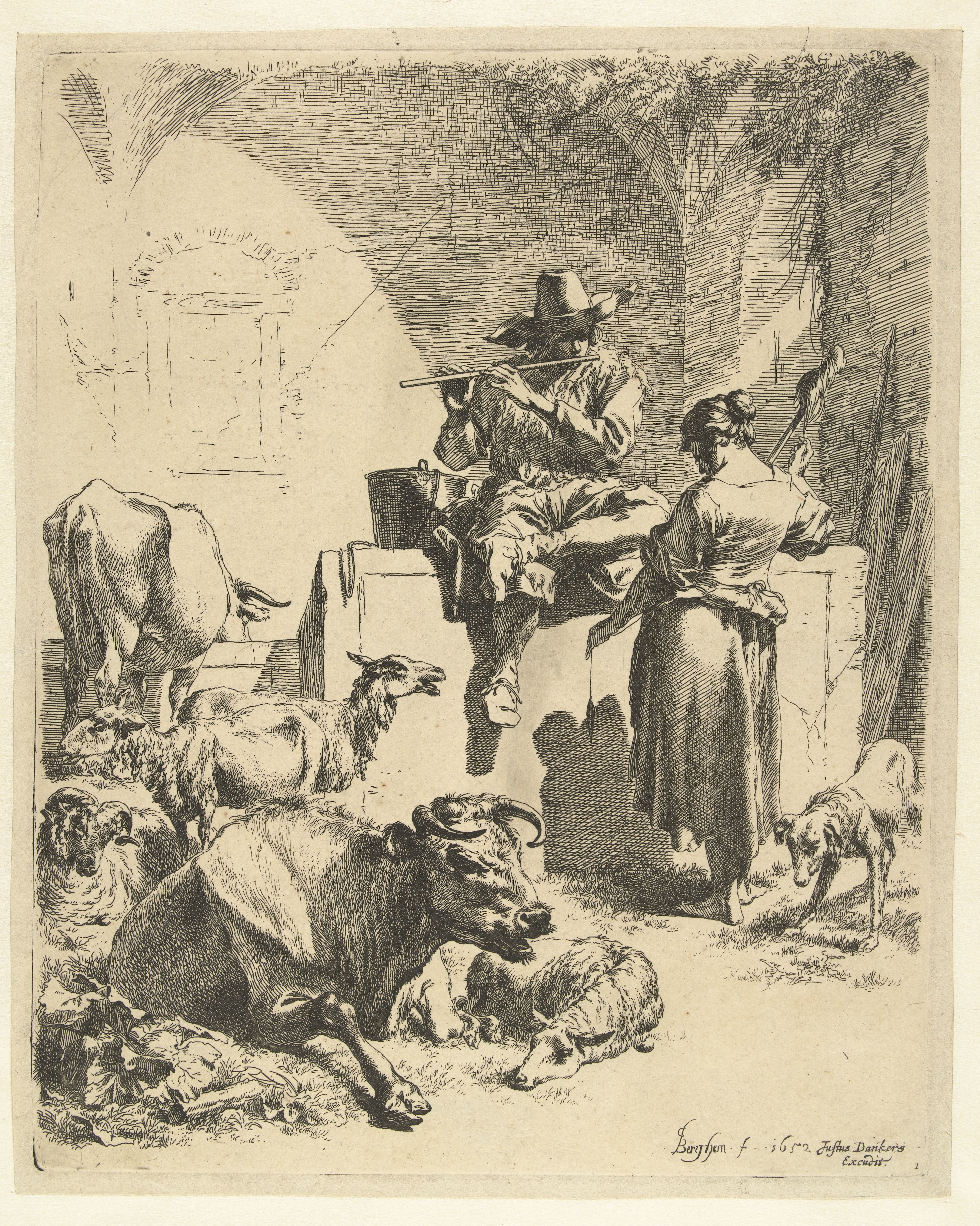 Fluitspelende herder en spinster