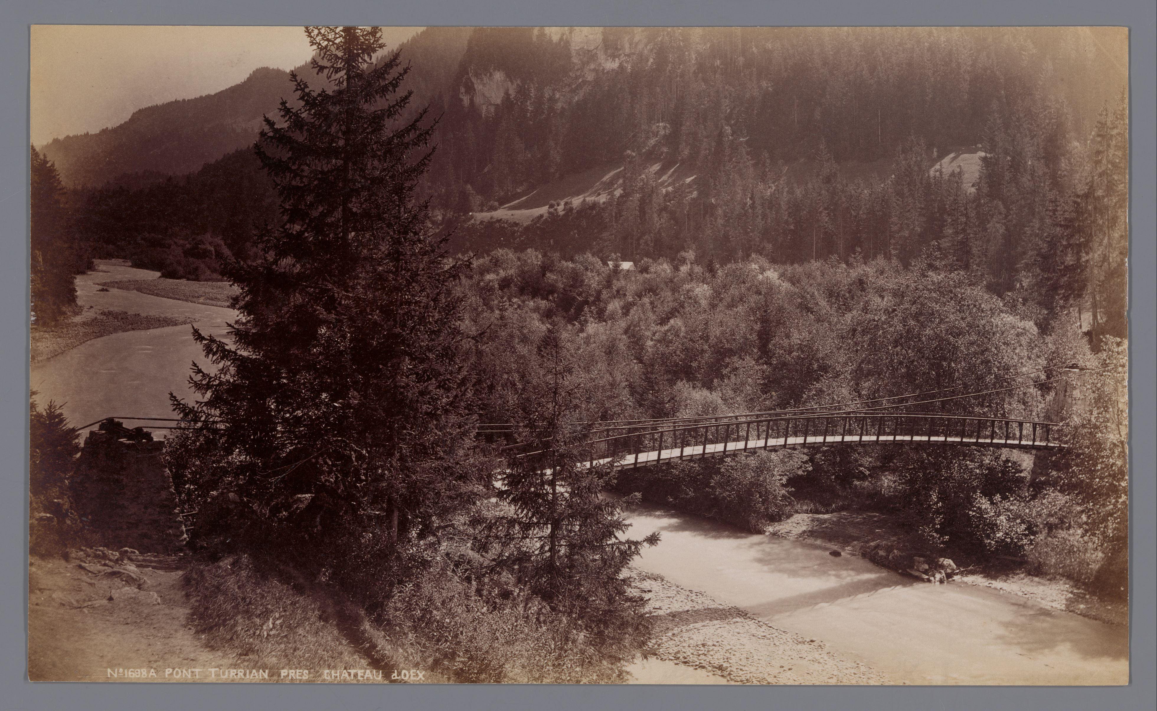Gezicht op de Pont Turrian in Château-d'Œx, Zwitserland