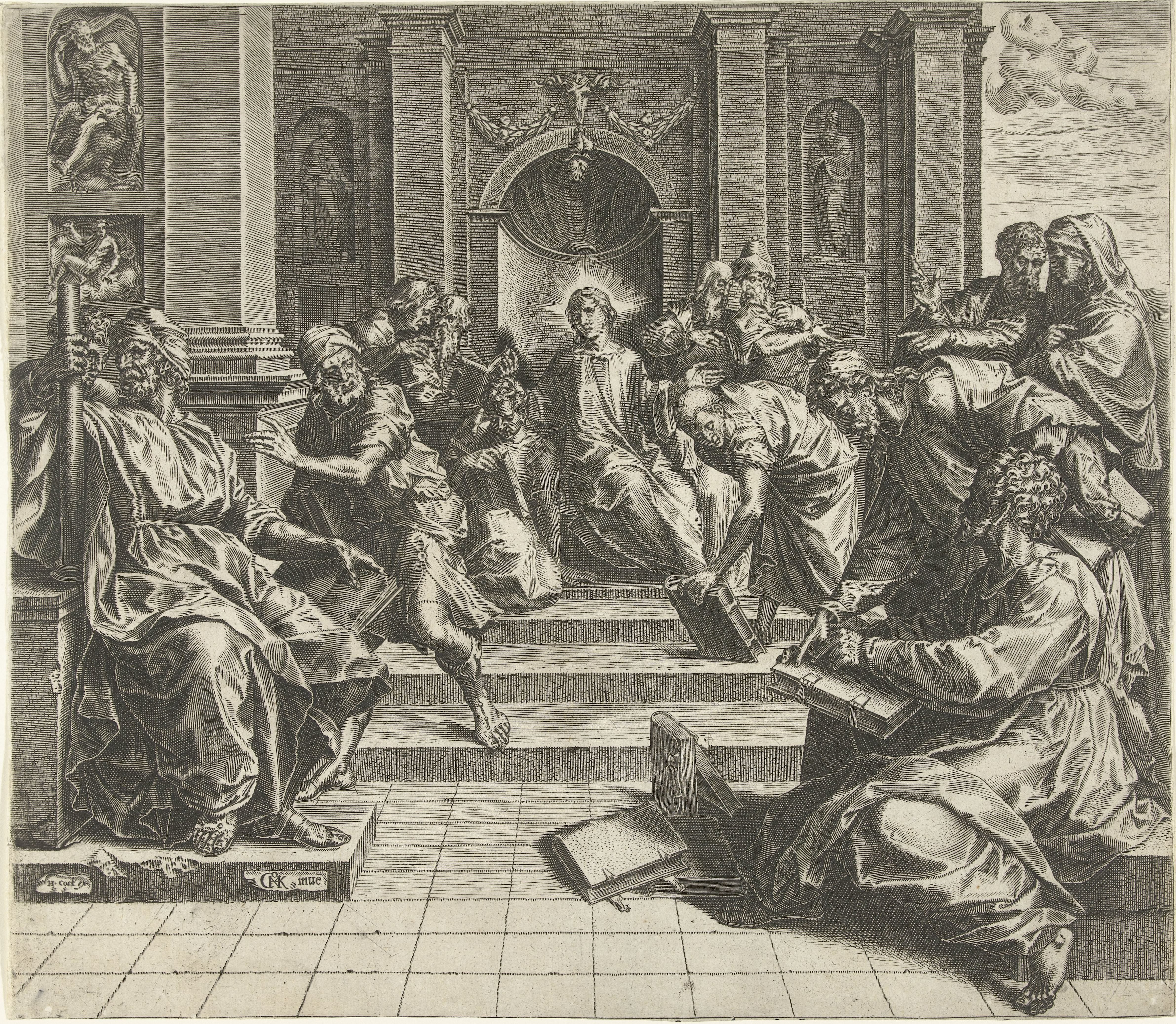 Christus, op 12-jarige leeftijd, in discussie met de schriftgeleerden