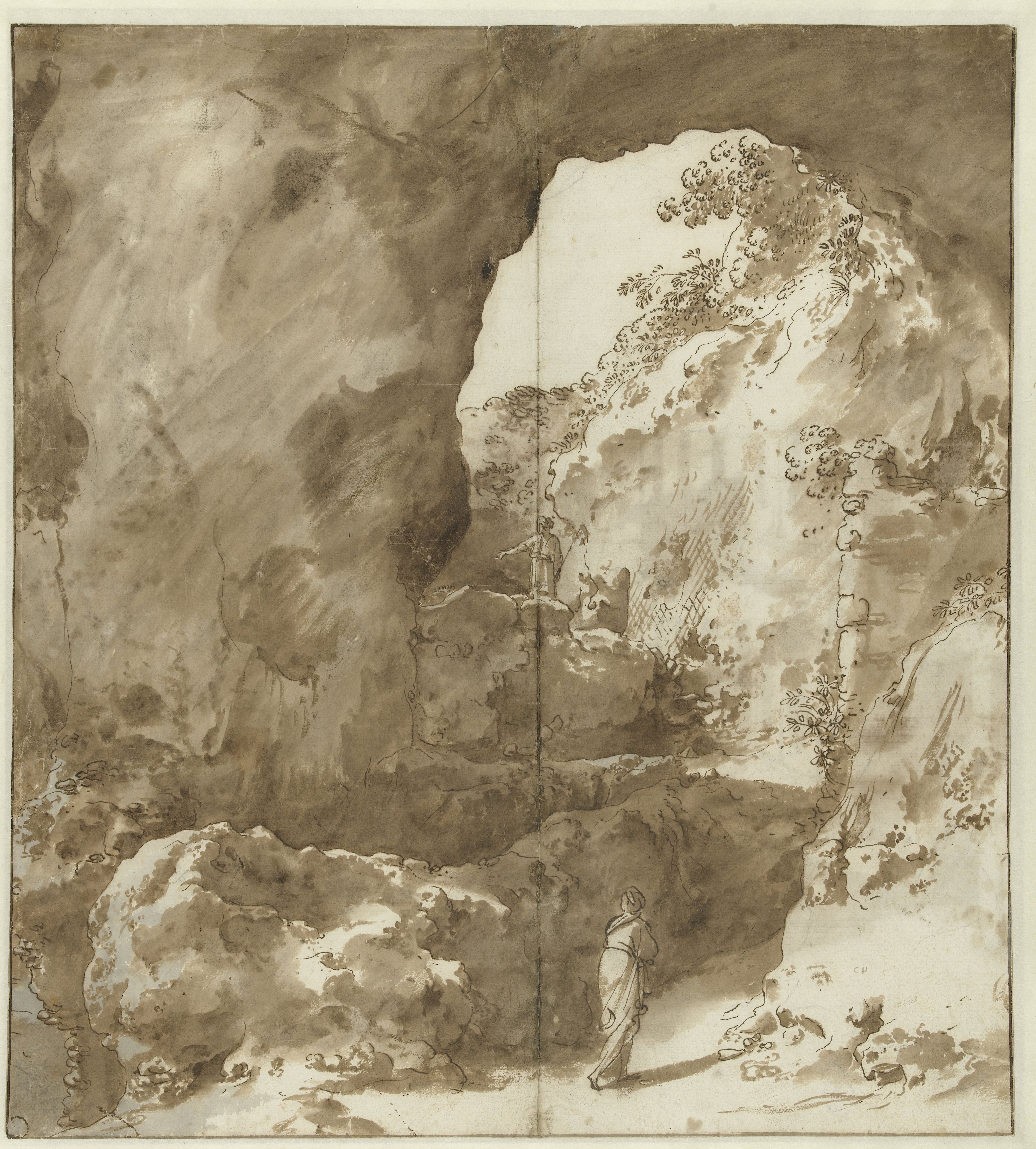 Interieur van een ruïne met figuren
