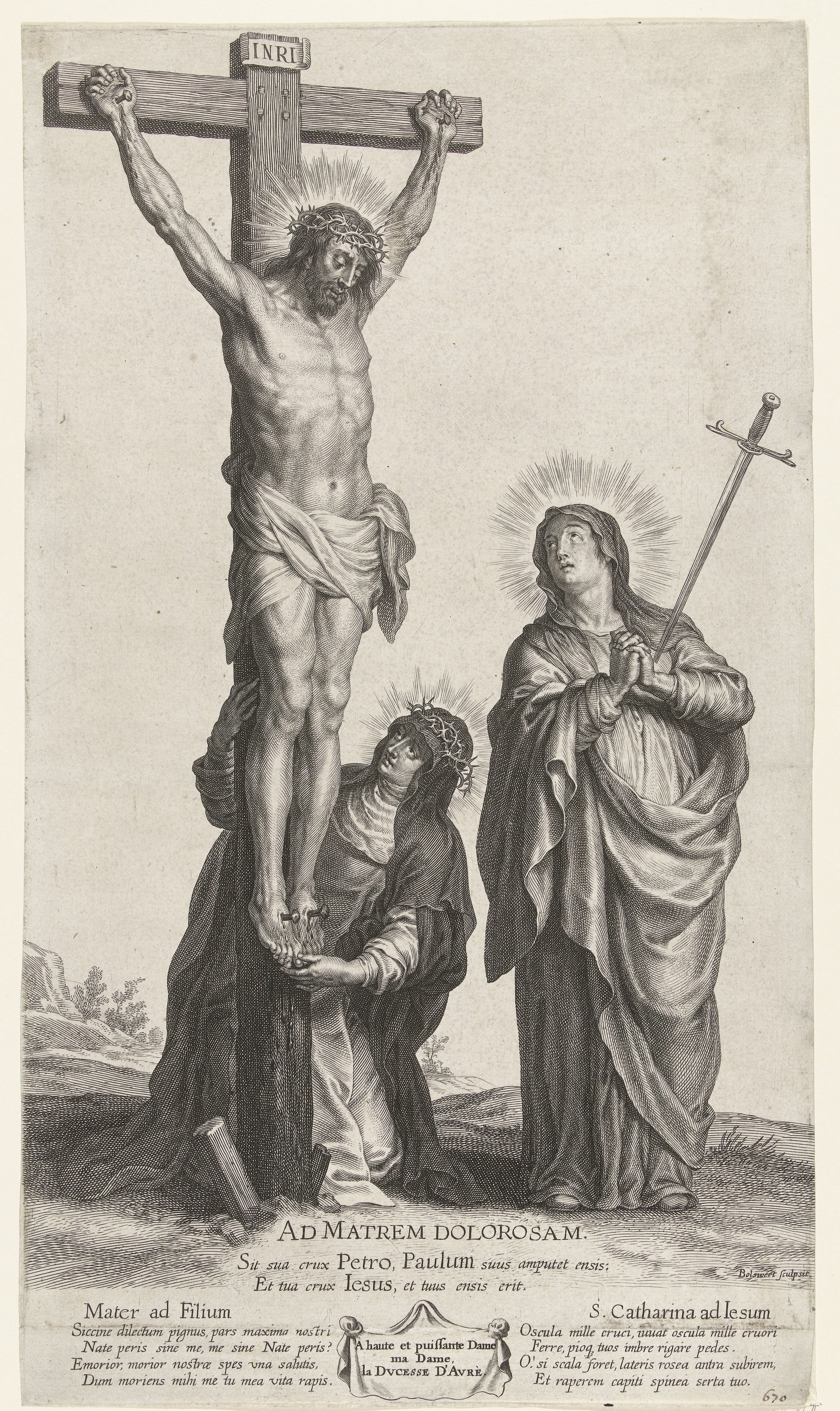 Christus aan het kruis, met Maria en H. Catharina