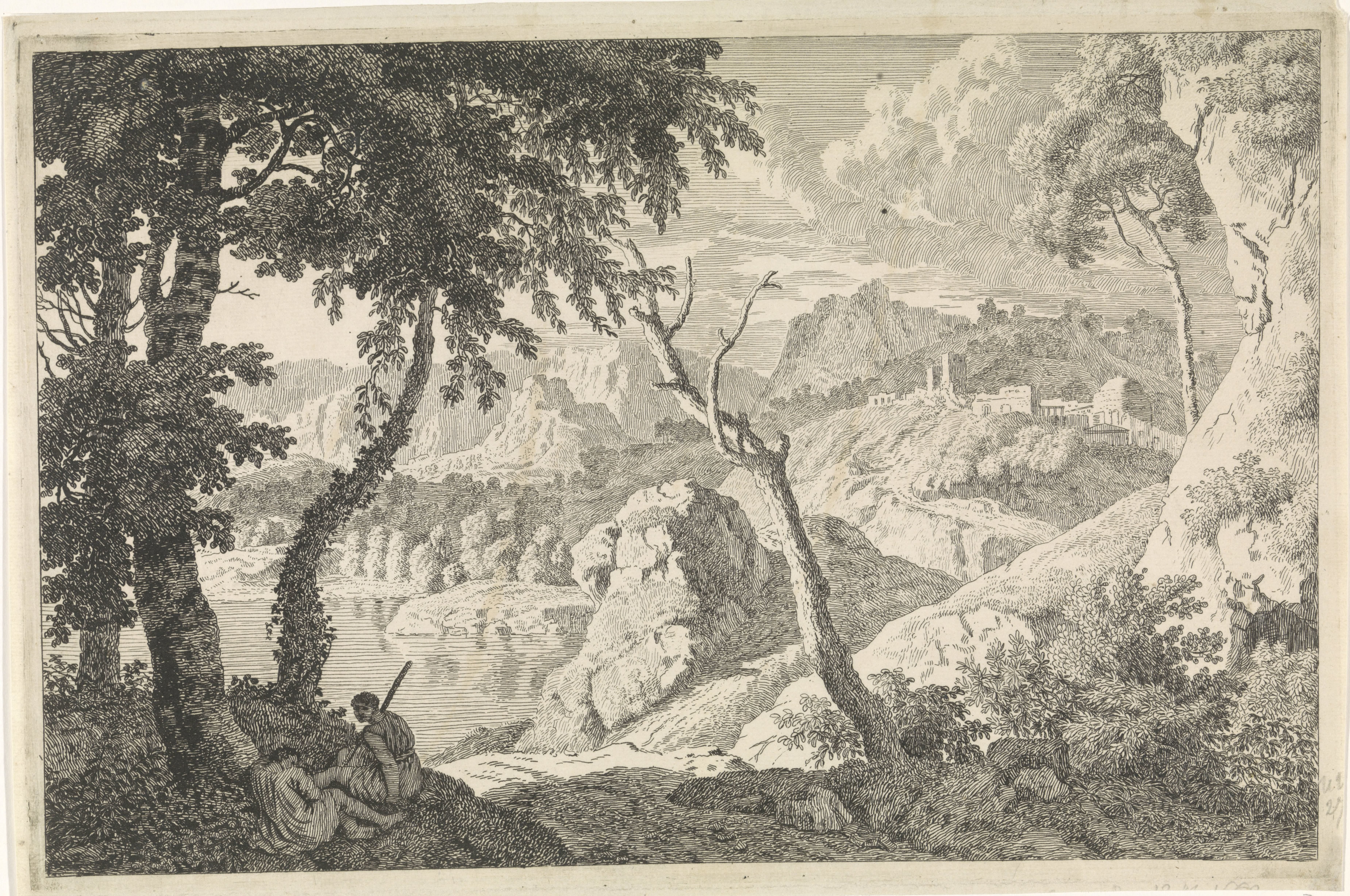 Arcadisch landschap met twee herders