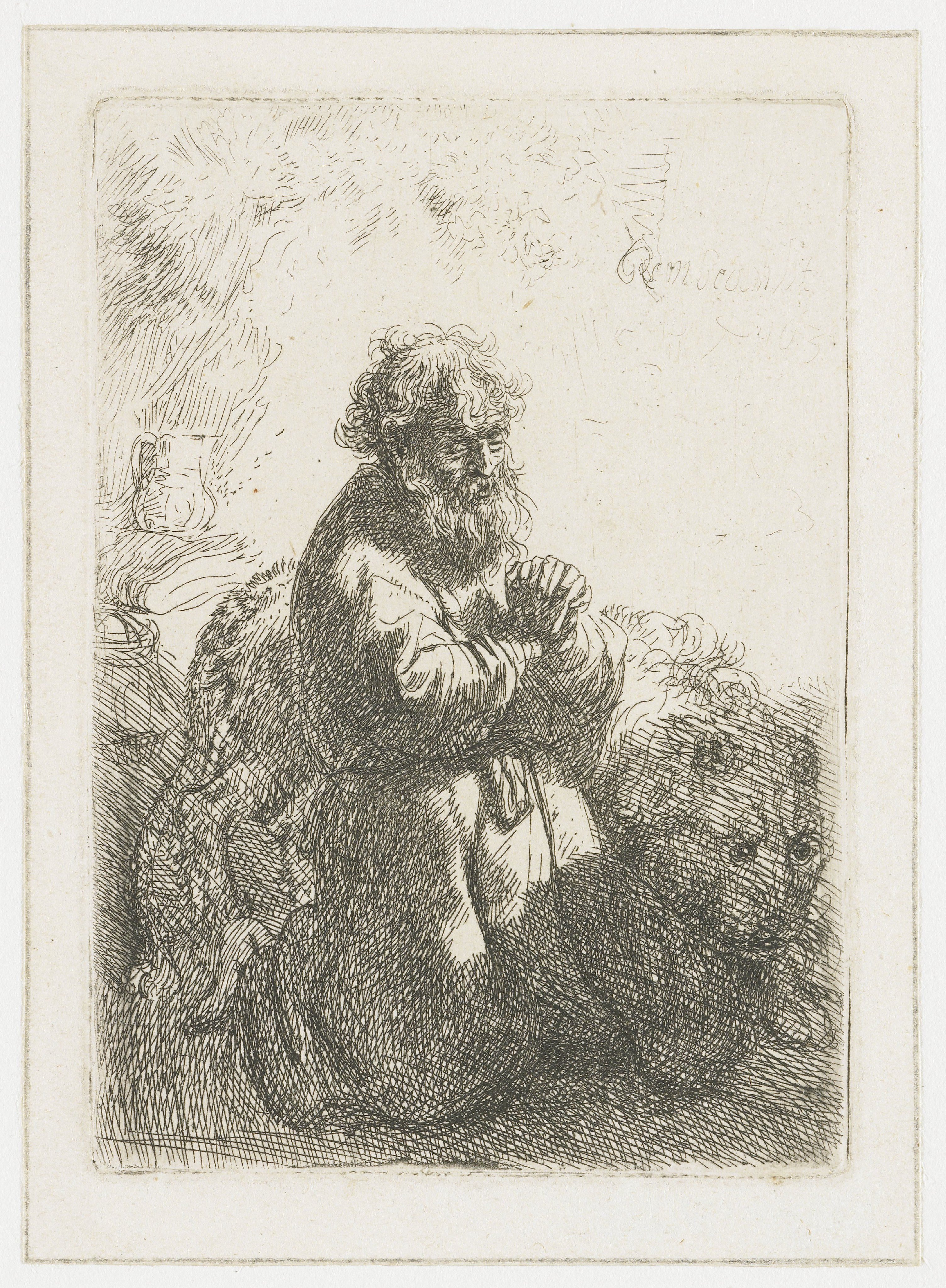 Hieronymus geknield in gebed
