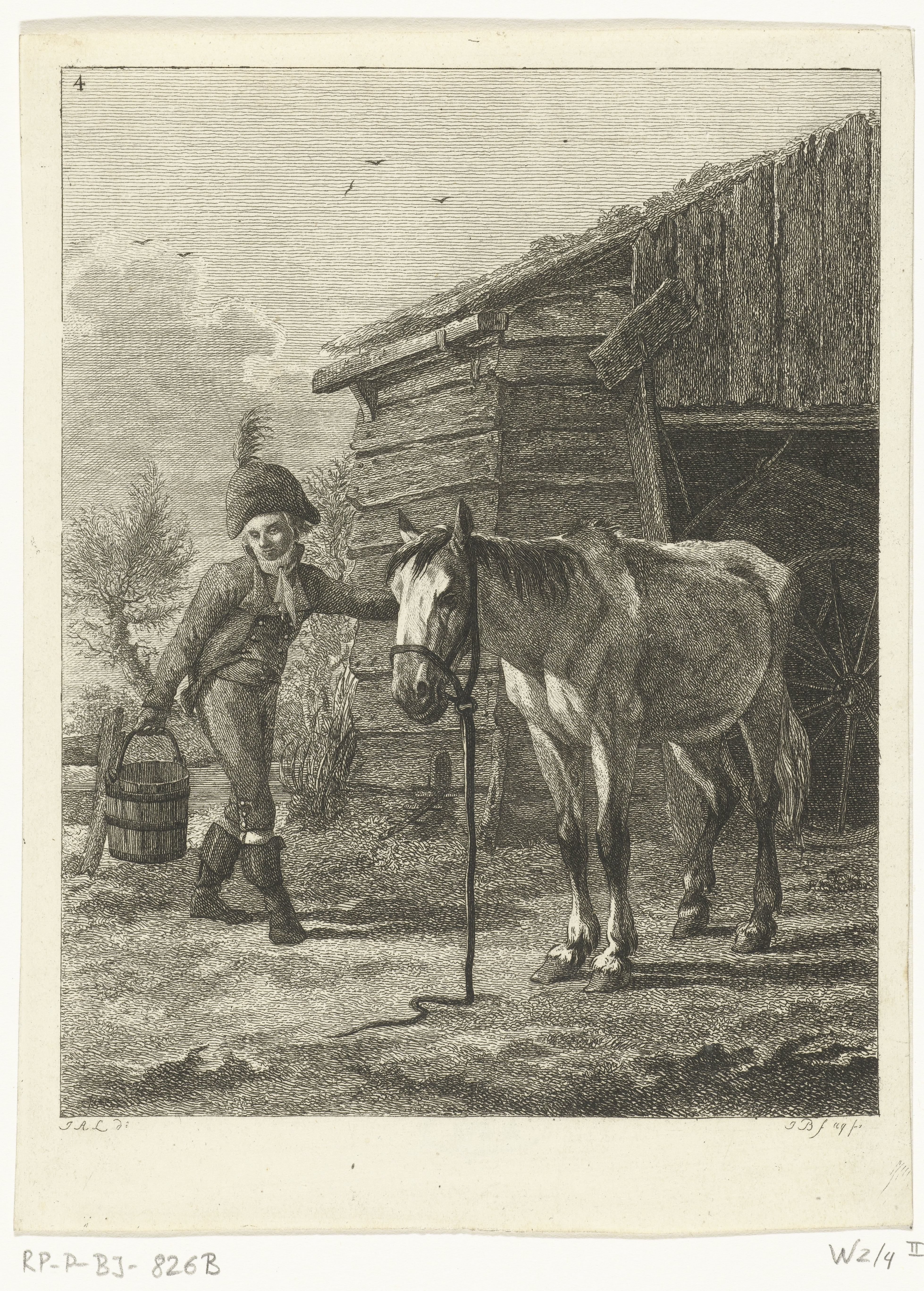 Een man haalt een emmer water voor zijn paard