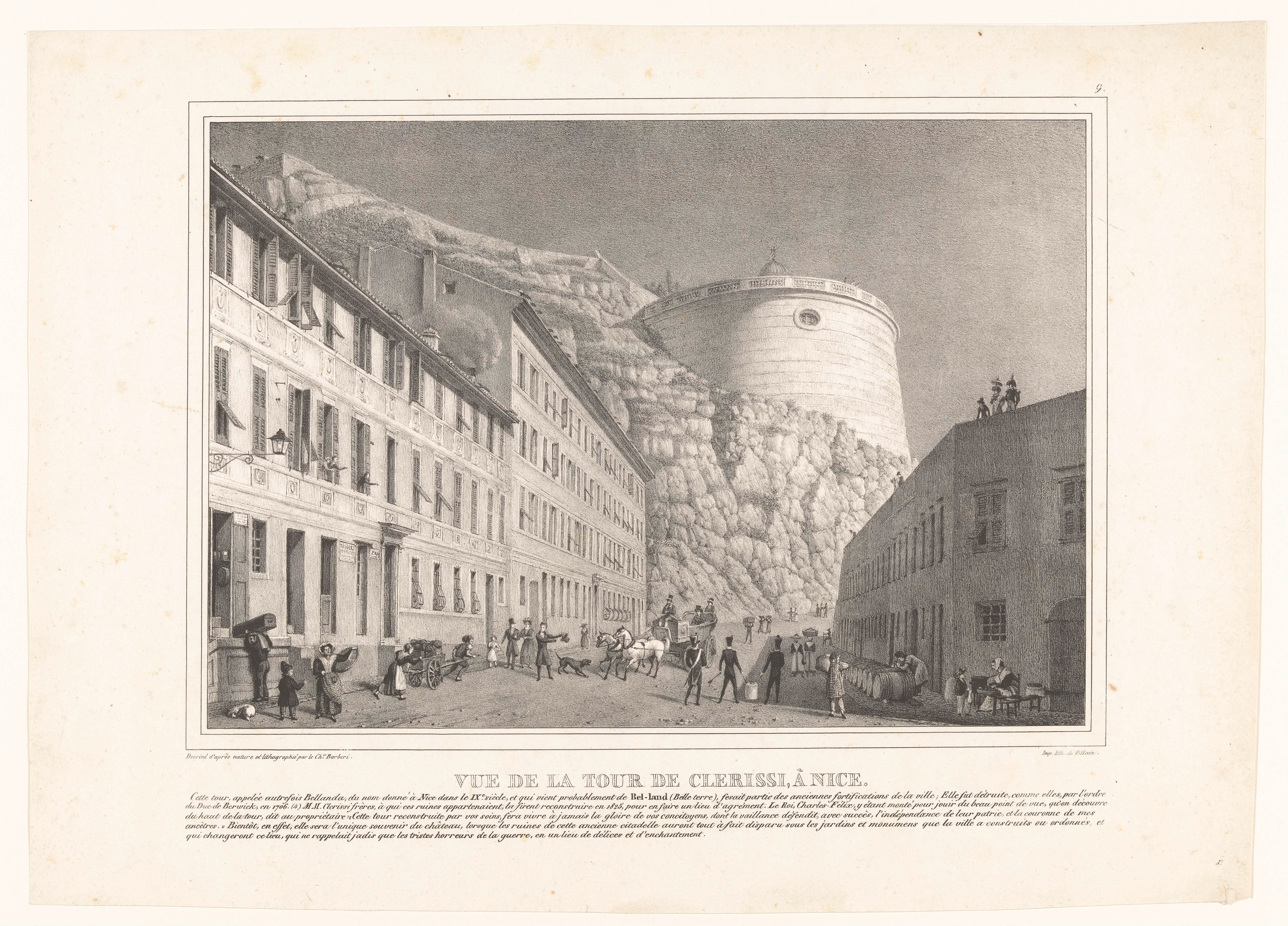 Zicht op de toren van Bellanda op de Colline du Château in Nice