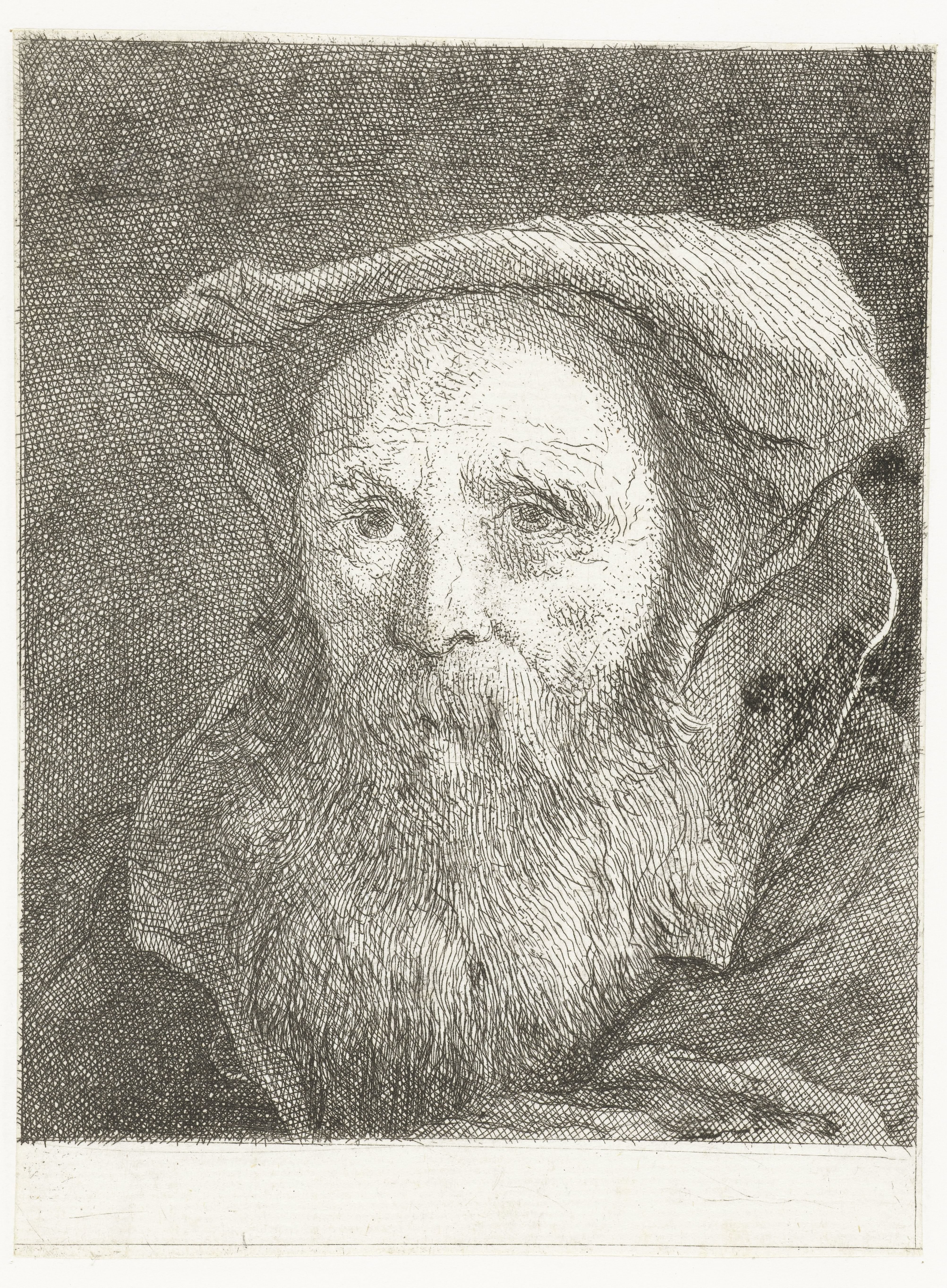 Oude man met baard en baret