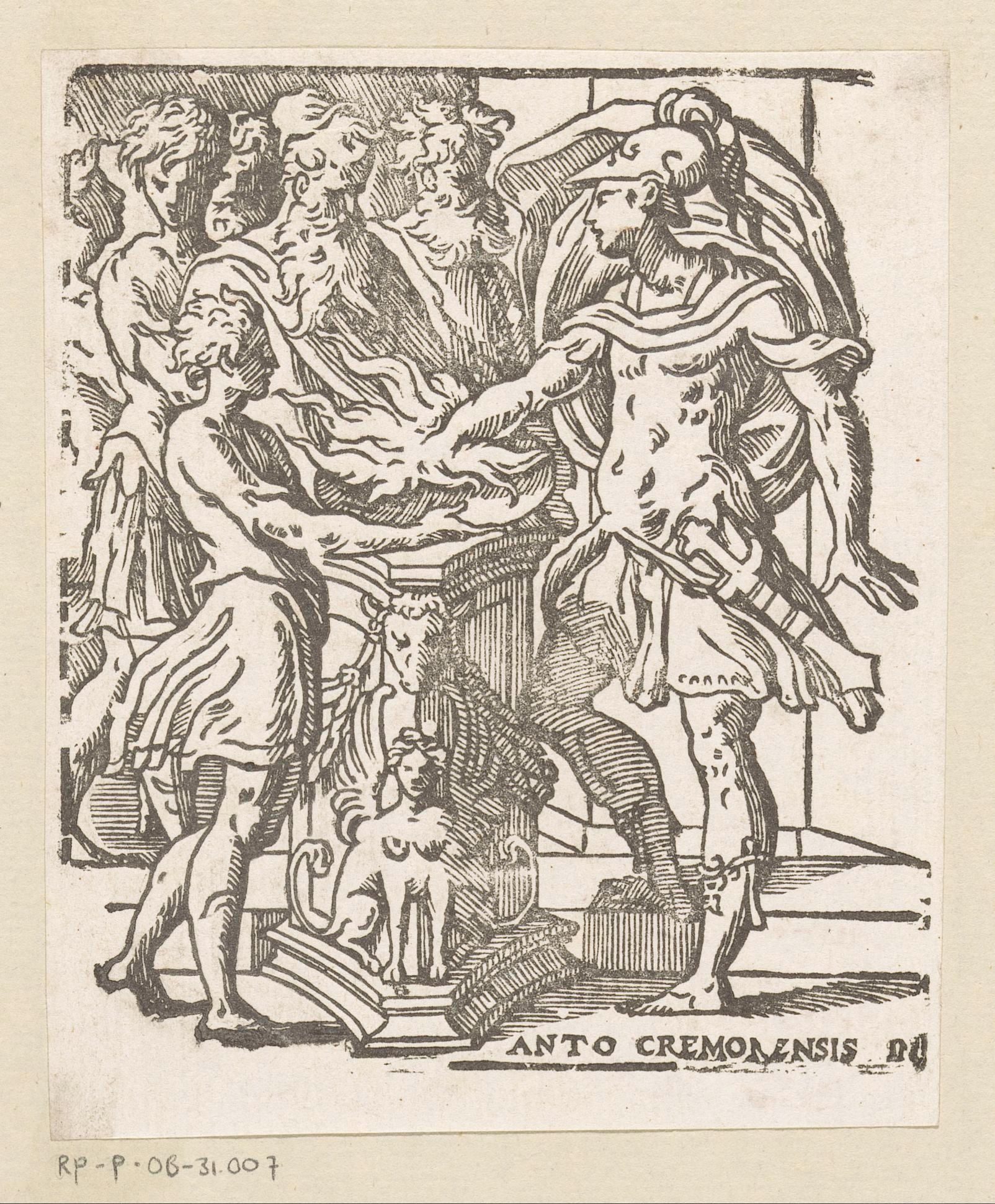 Mucius Scaevola steekt zijn hand in het vuur