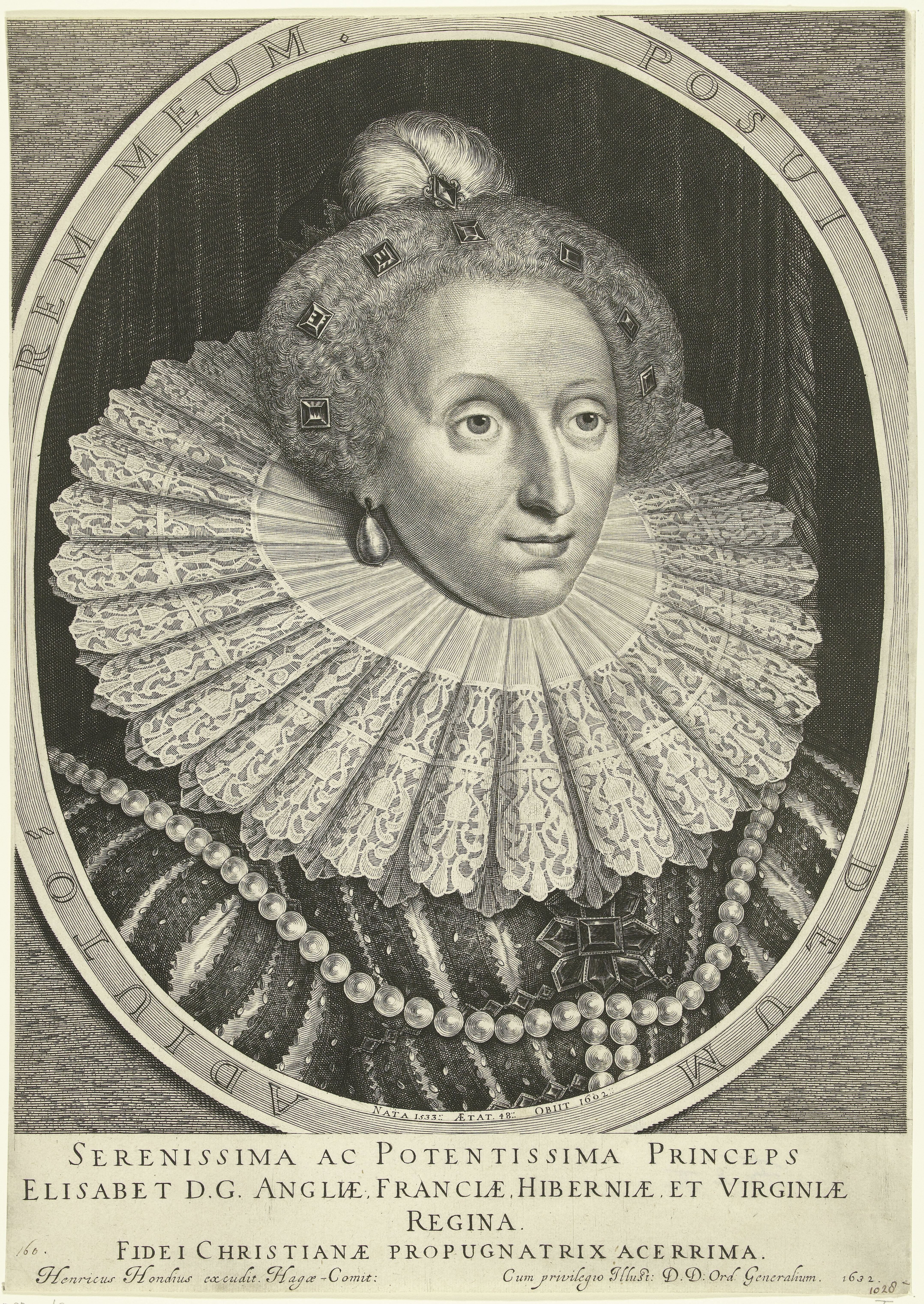 Portret van Elizabeth I Tudor, koningin van Engeland op 48-jarige leeftijd in ovaal