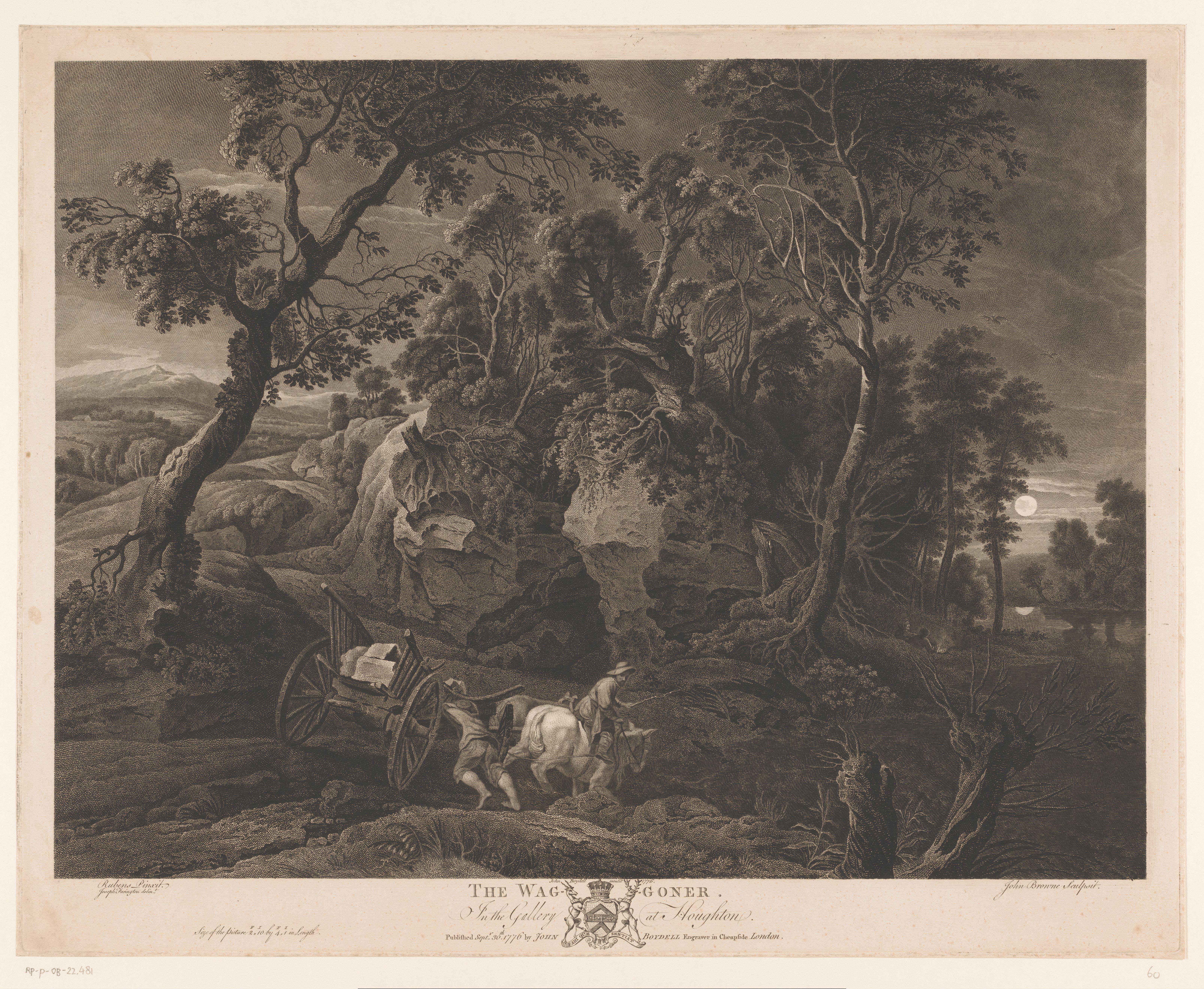 Nachtelijk landschap met voerman bij rotsen