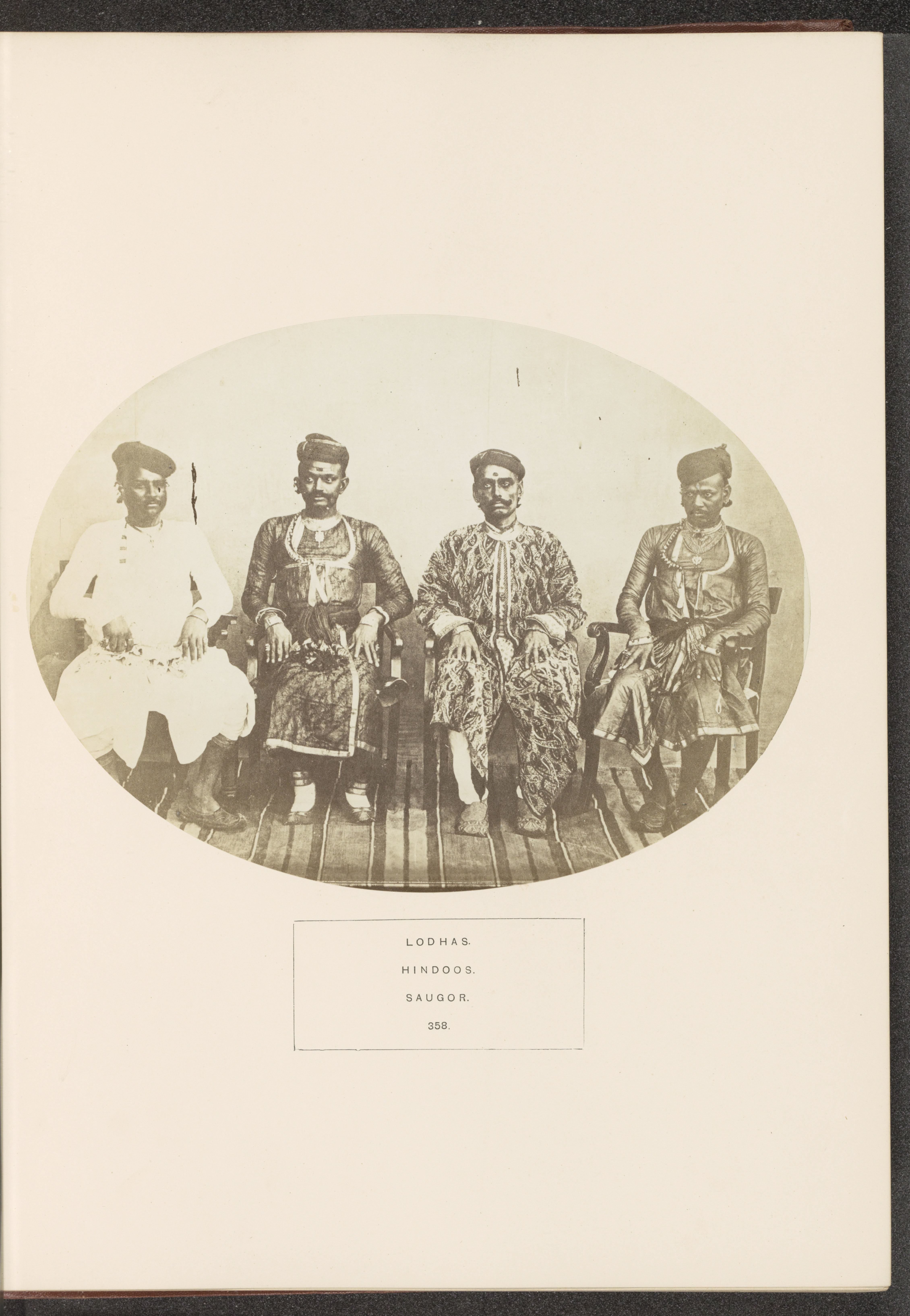 Portrait of four unknown men from the Lodhi community of Sagar, Madhya Pradesh, India