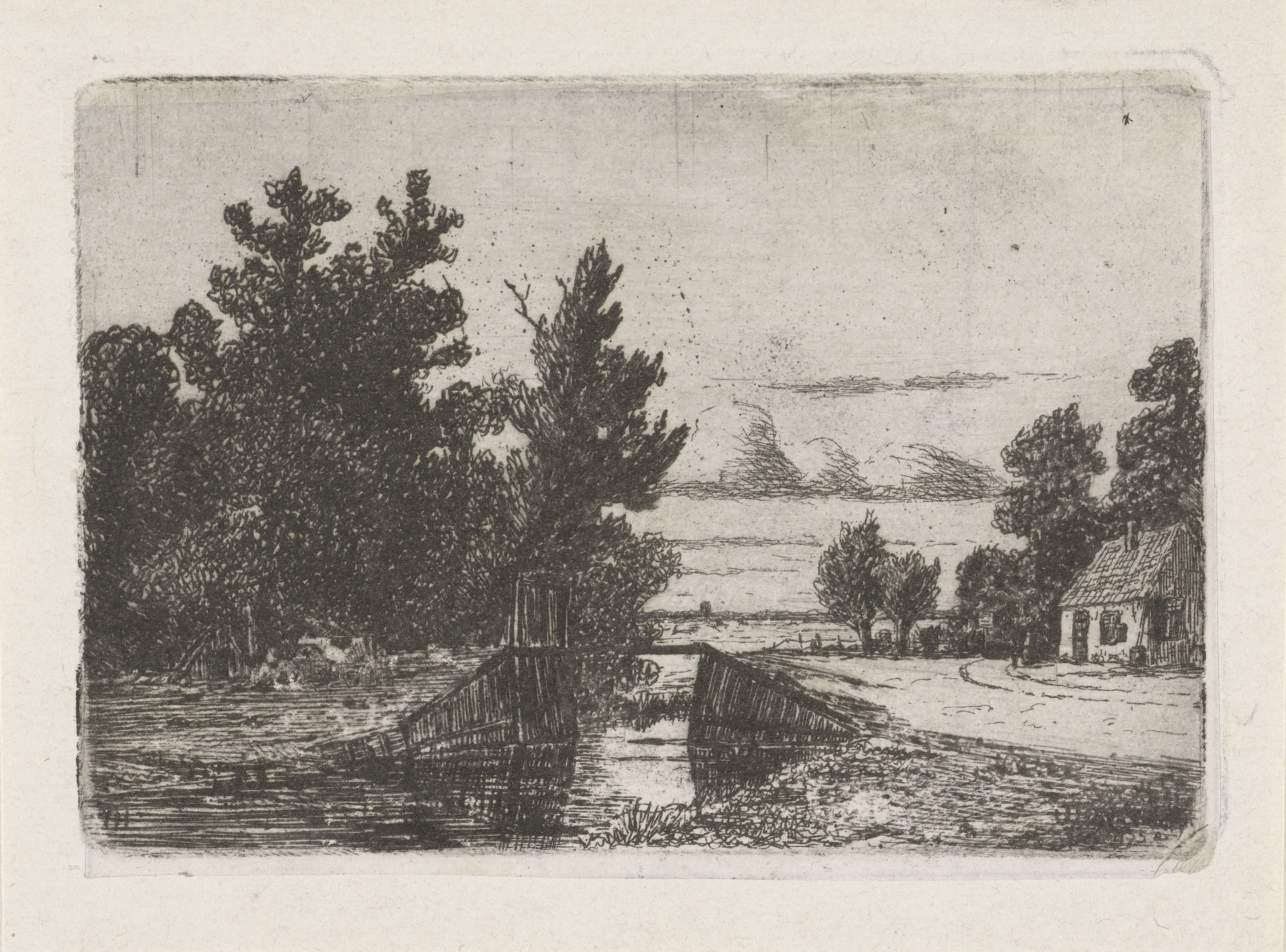 Landschap met bruggetje over een sloot