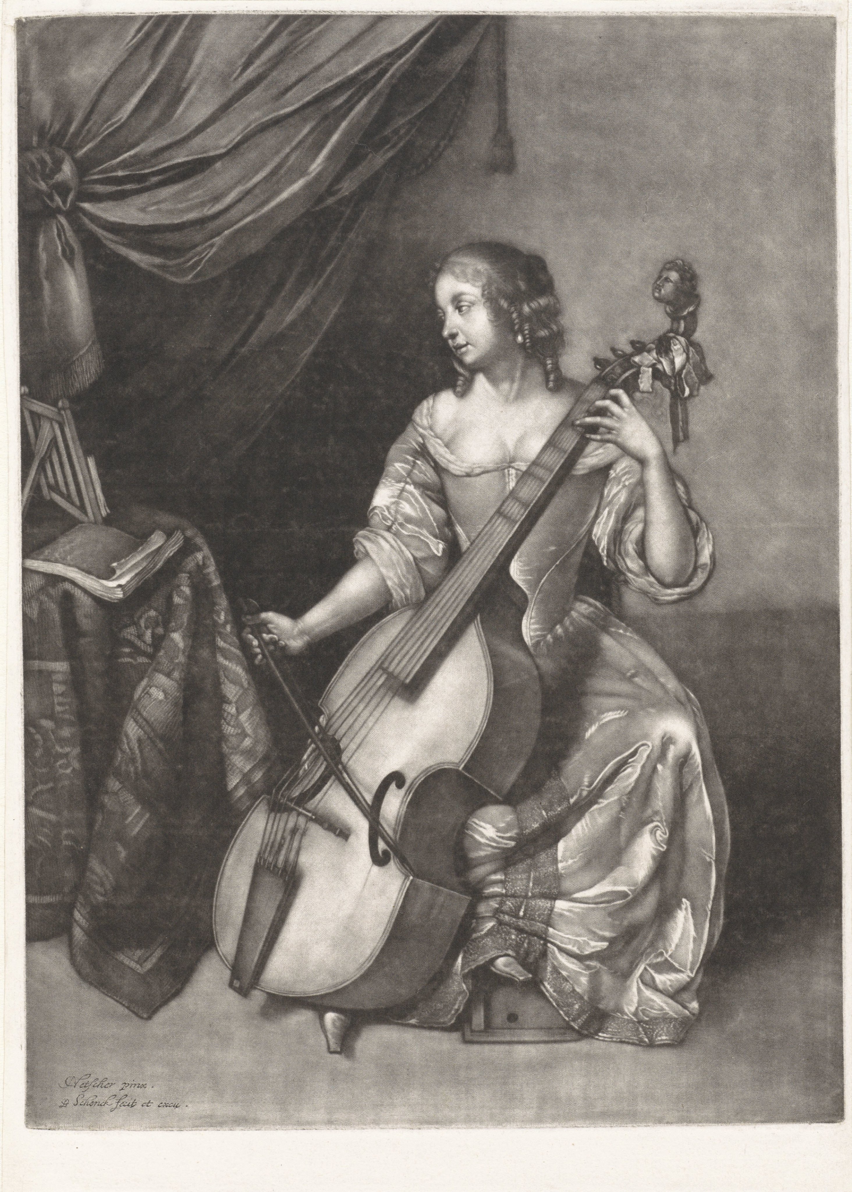 Vrouw bespeelt een viola da gamba