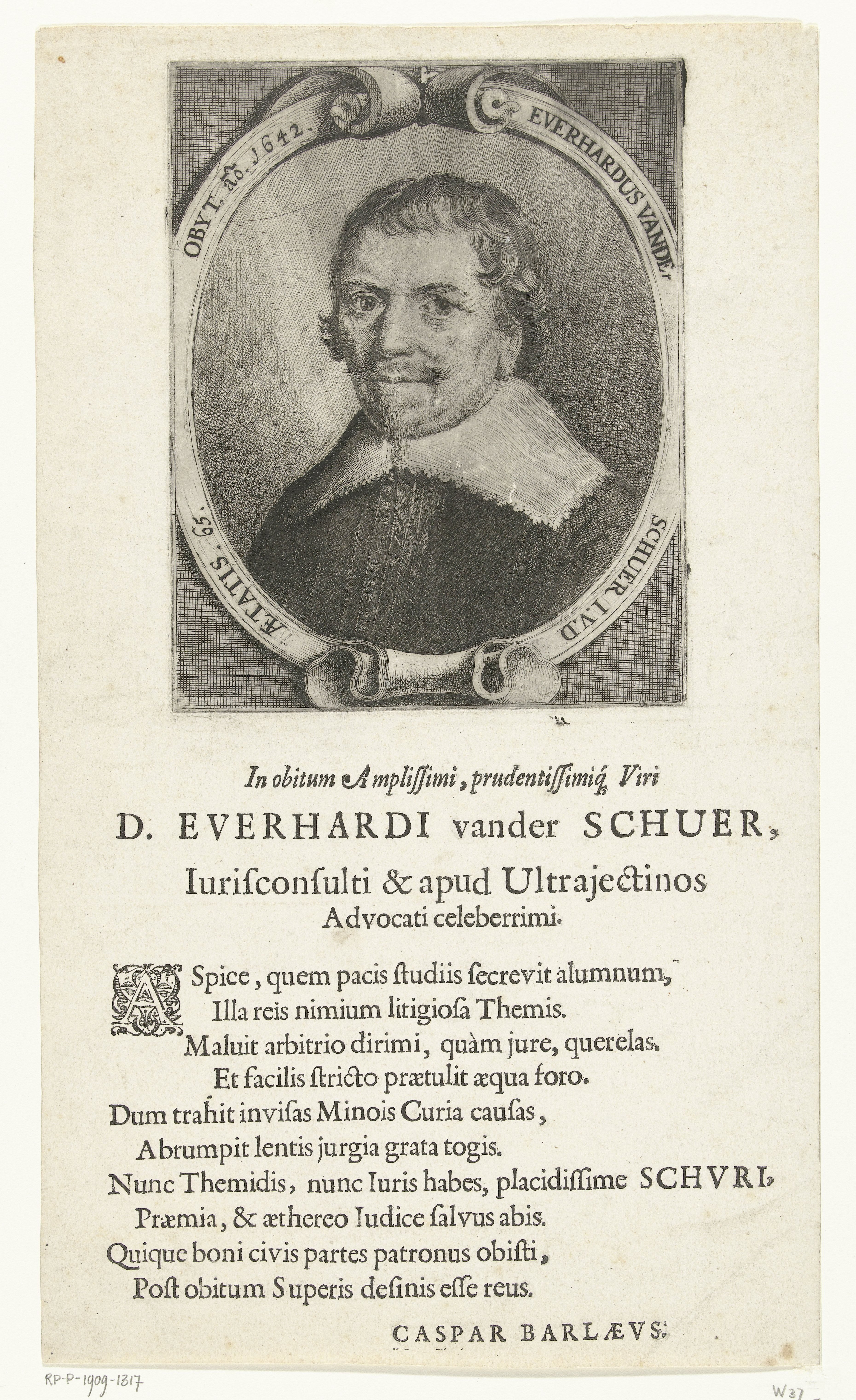 Portret van Everhard van der Schuer op 65-jarige leeftijd
