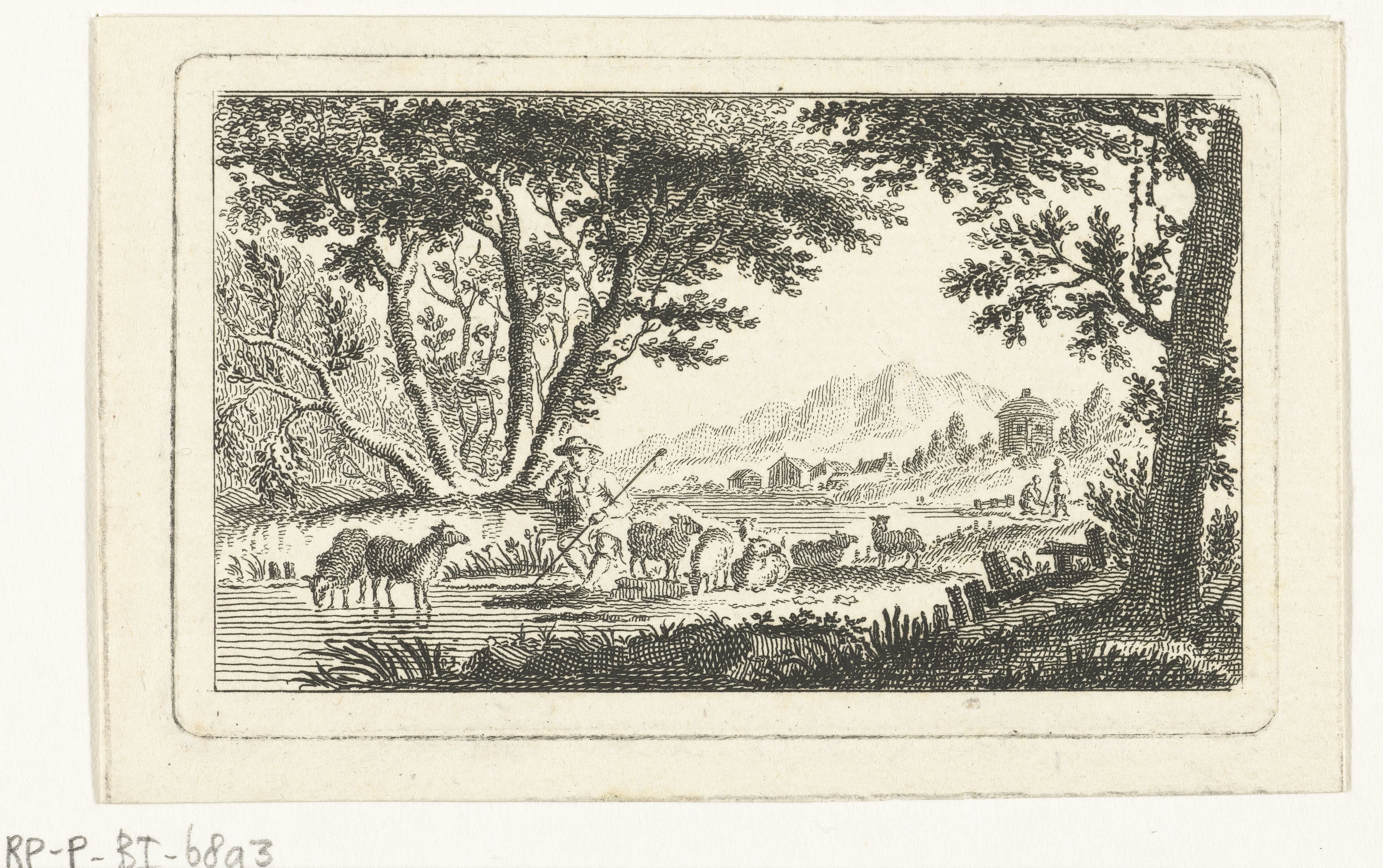 Landschap met herder en kudde schapen