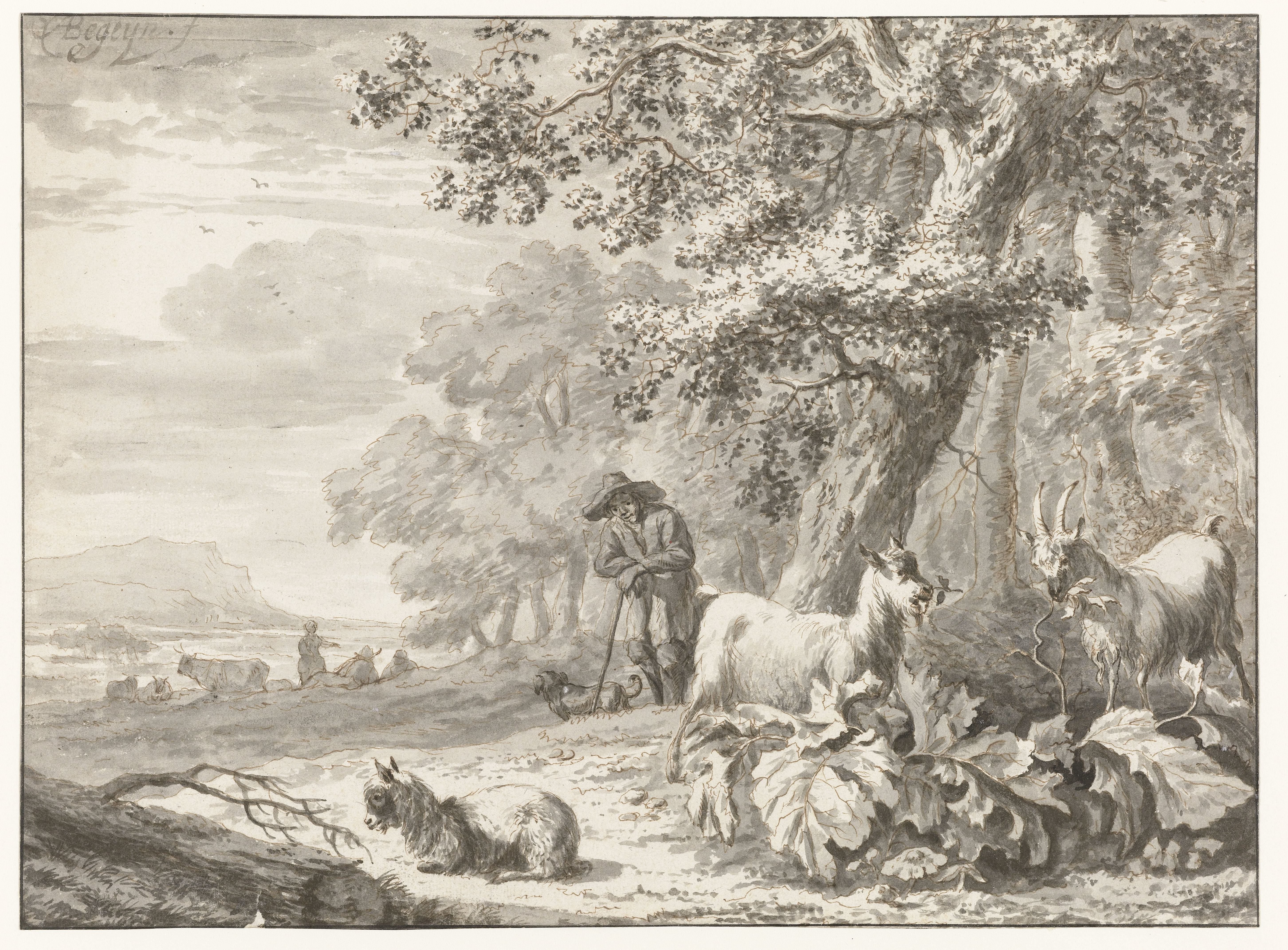Landscape with a Herder Watching a Flock of Three Goats