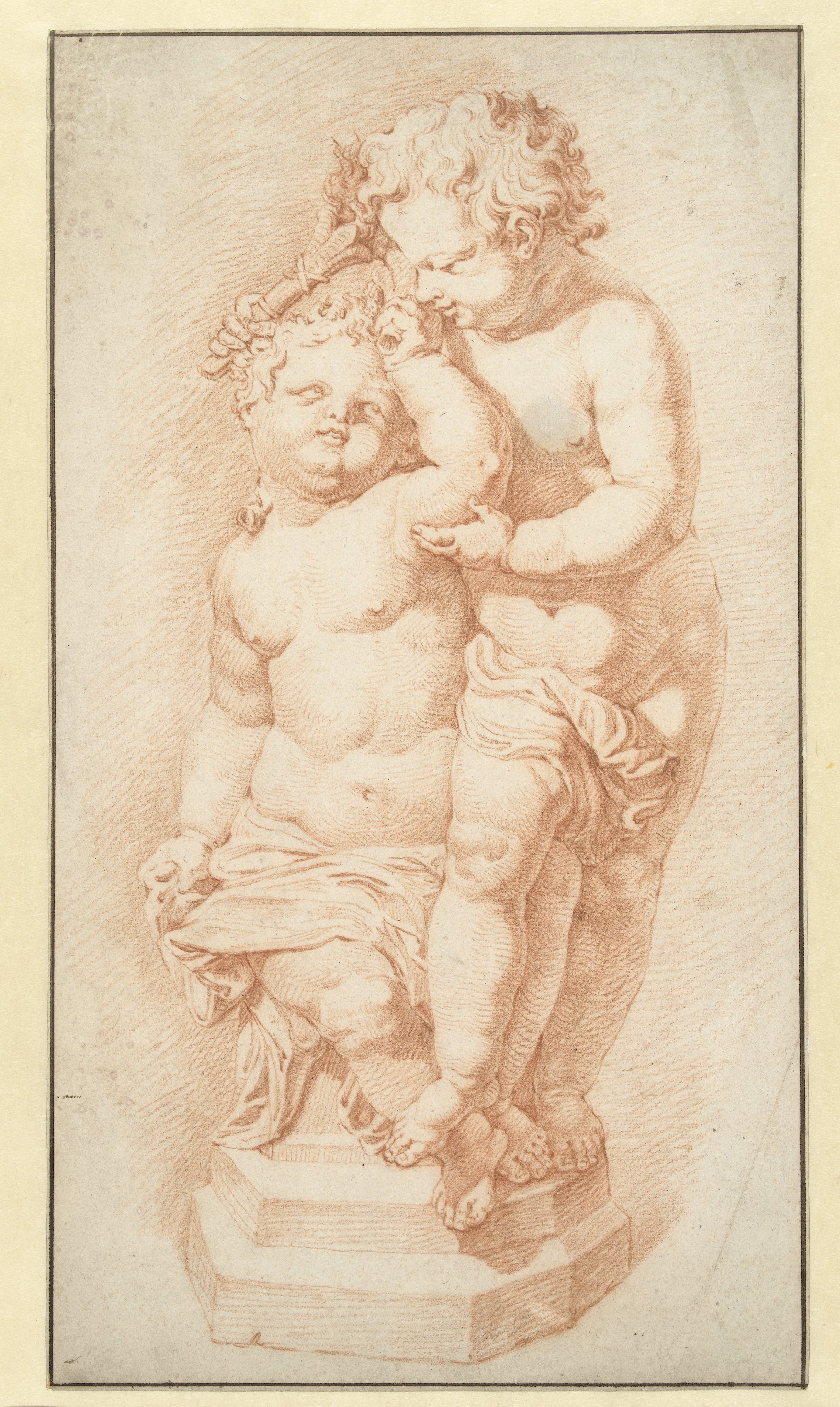 Standbeeld van twee putti met een fakkel